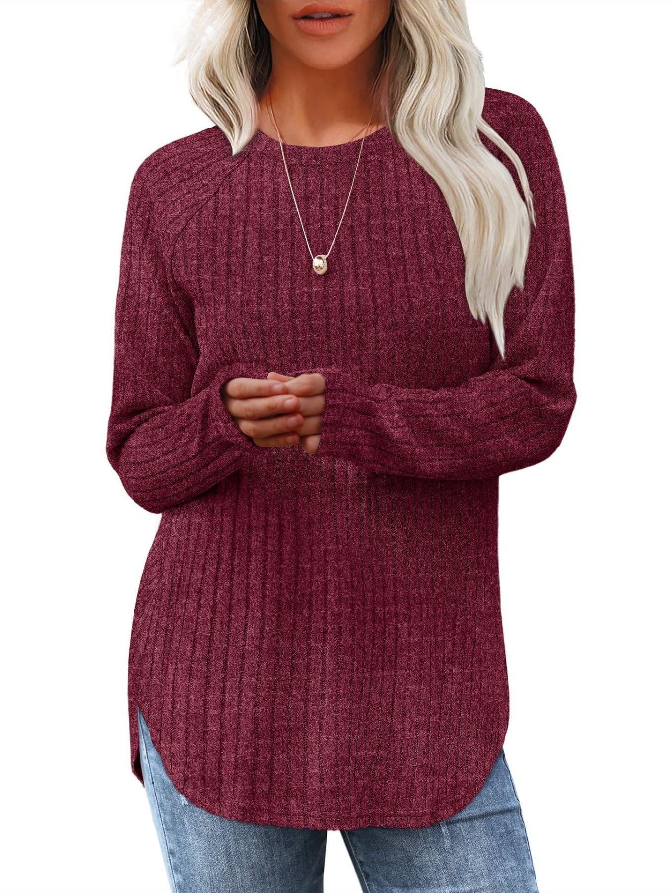 Soft Round Neck Pullover Long Sleeve Sweater