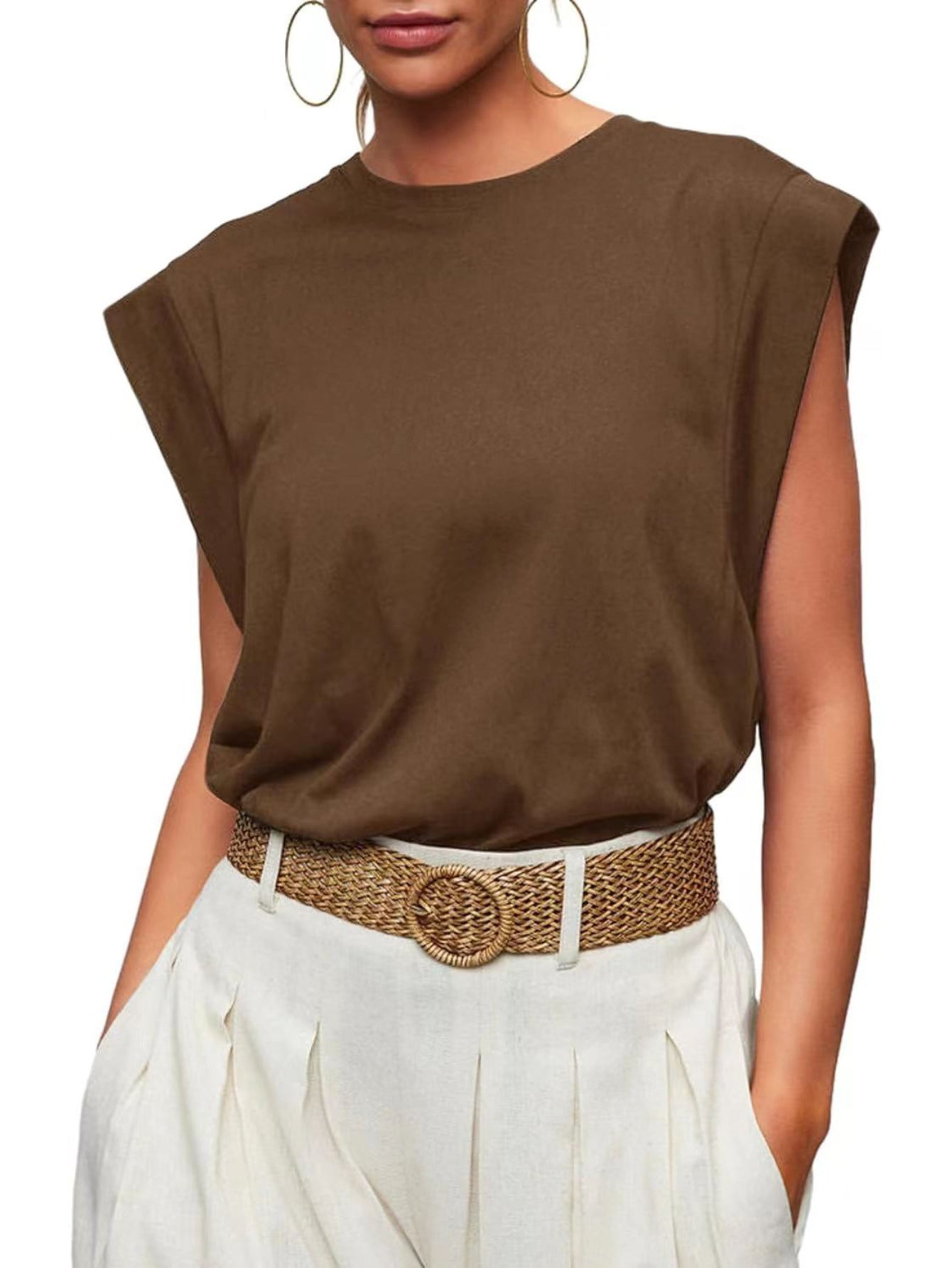 Women's Casual Cap Sleeve T-Shirt- Solid Color Crew Neck Tee for Comfortable Everyday Wear