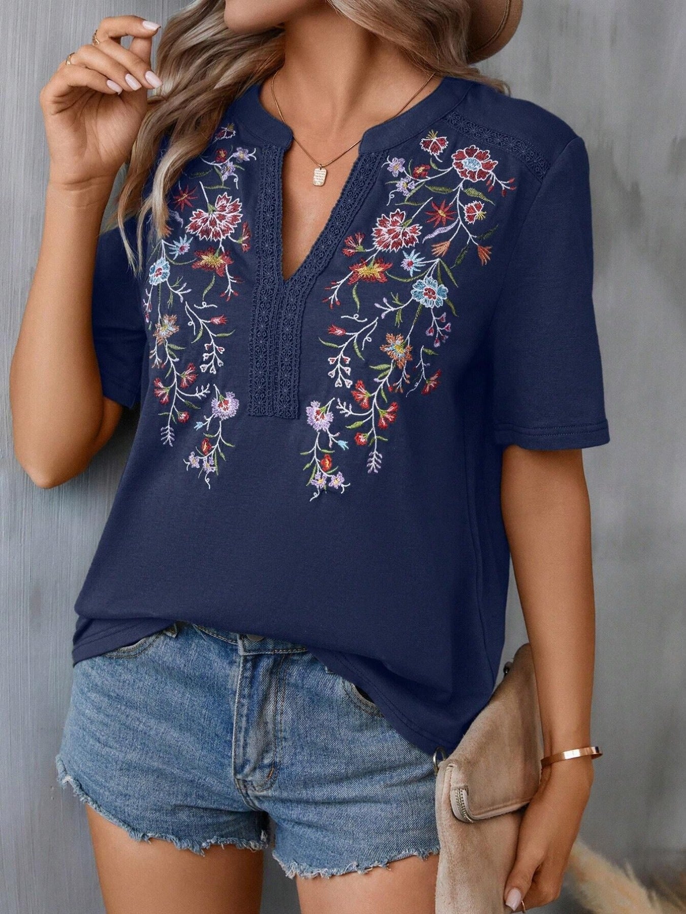 Embroidered Patchwork Lace T-Shirt
