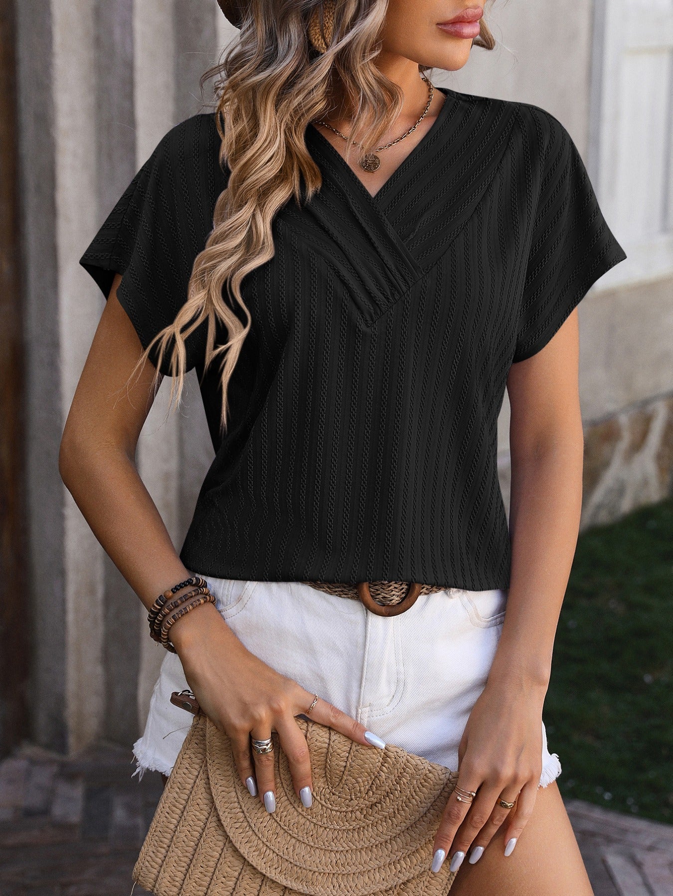 Casual V Neck Short Sleeve Loose T-Shirts
