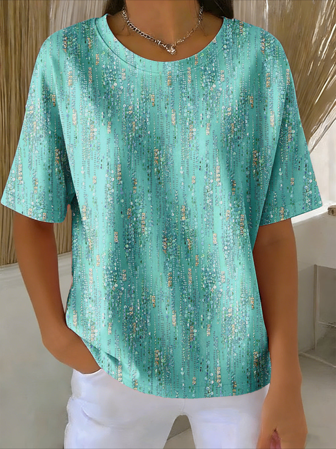 Regular Short Sleeve Round Neck Fit Casual Abstract T-Shirt