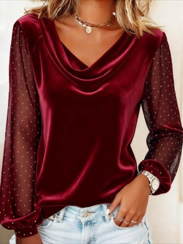 Polka Dots Long Sleeve Tee T-shirt V Neck Printing Casual Spring/Fall Top