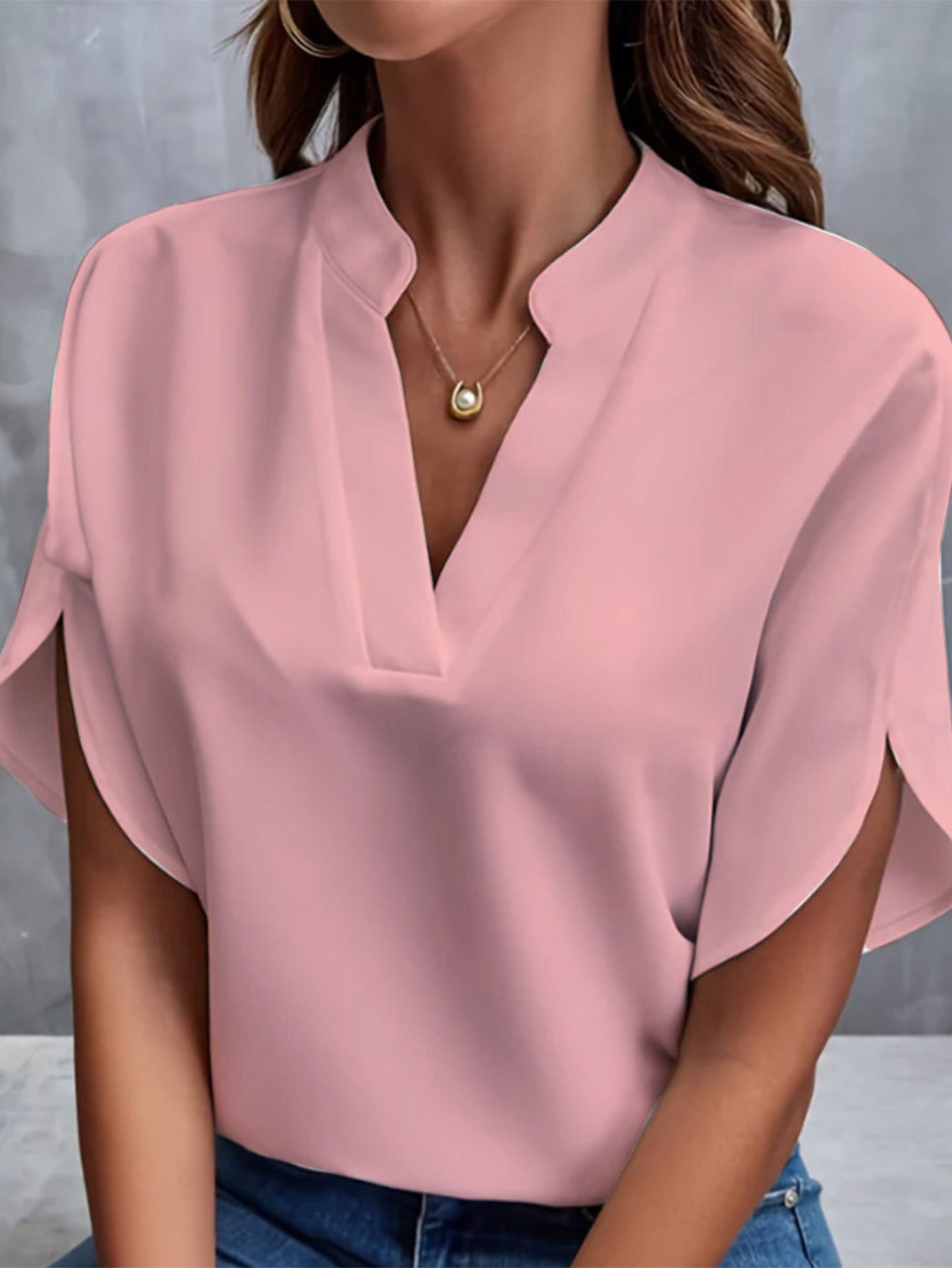 Women's Casual Notch Neck Blouse with Split Sleeves