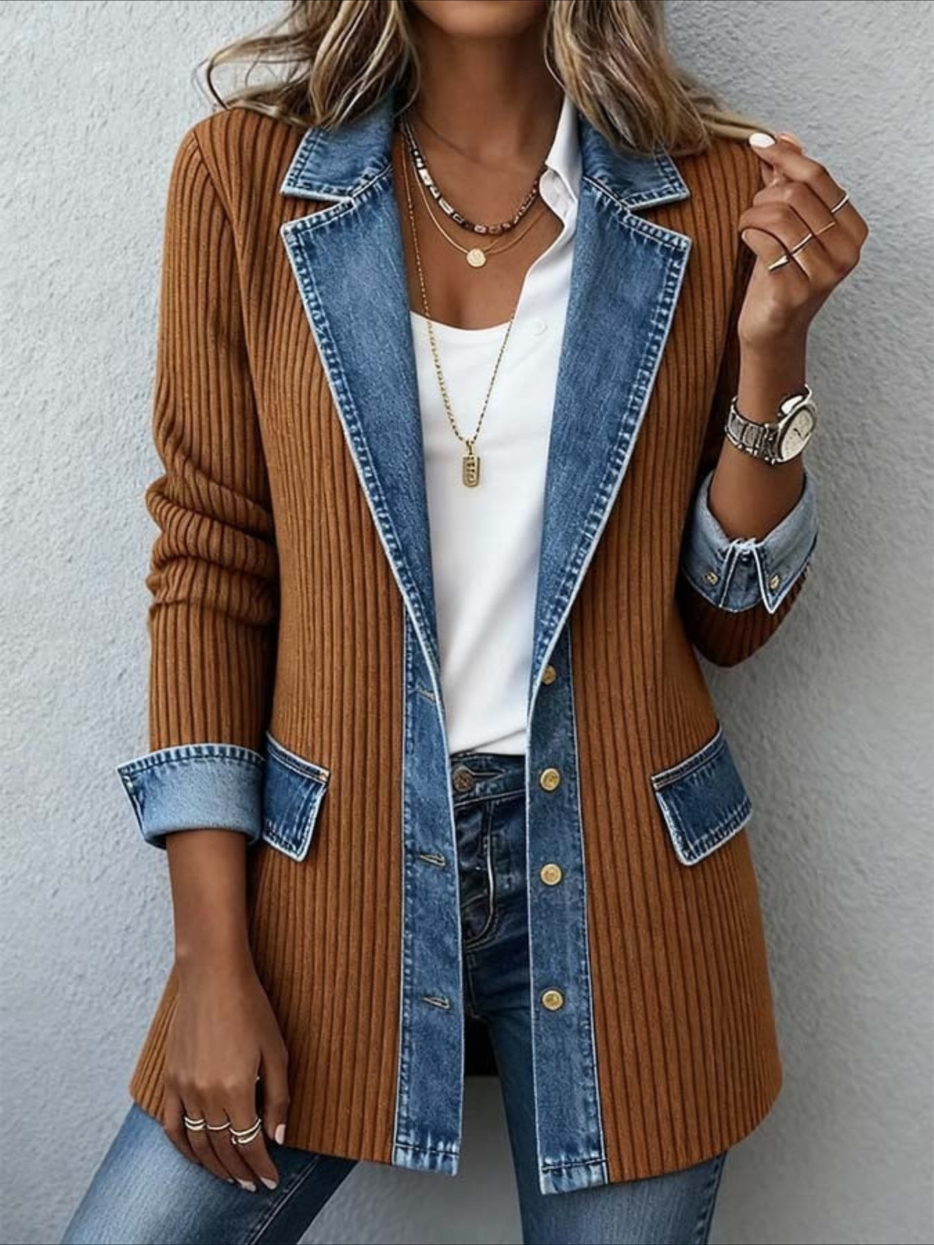 Elegant Slim Long Sleeve Splicing Jacket