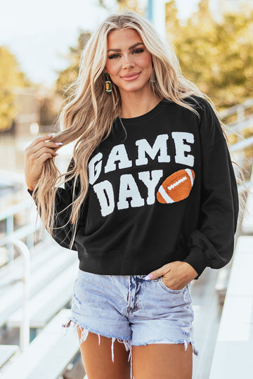 Black GAME DAY Graphic Varsity Pullover Sweatshirt