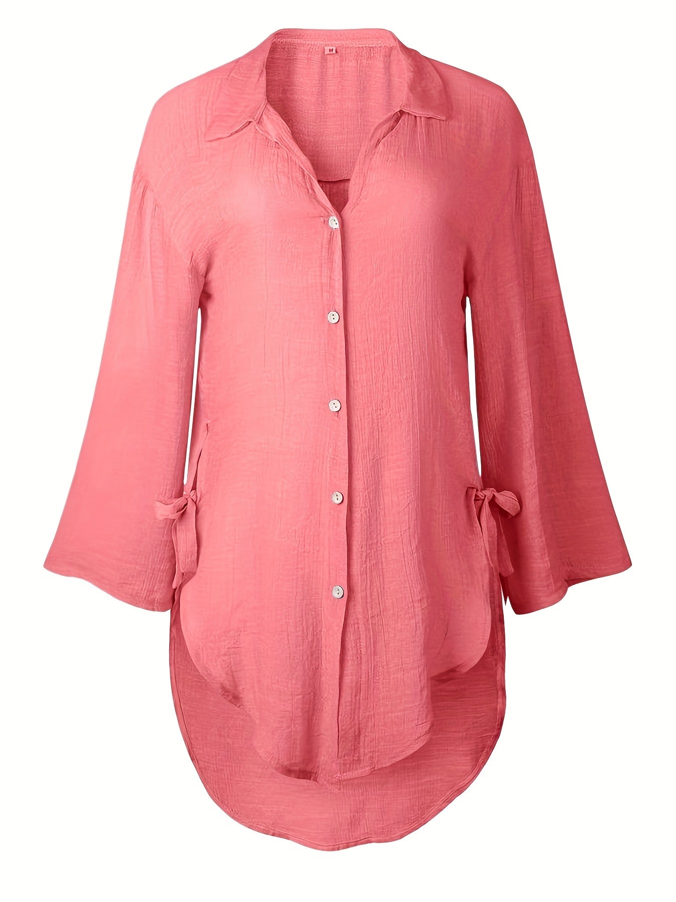 Solid Color V Neck Blouse, Casual Half Sleeve Blouse