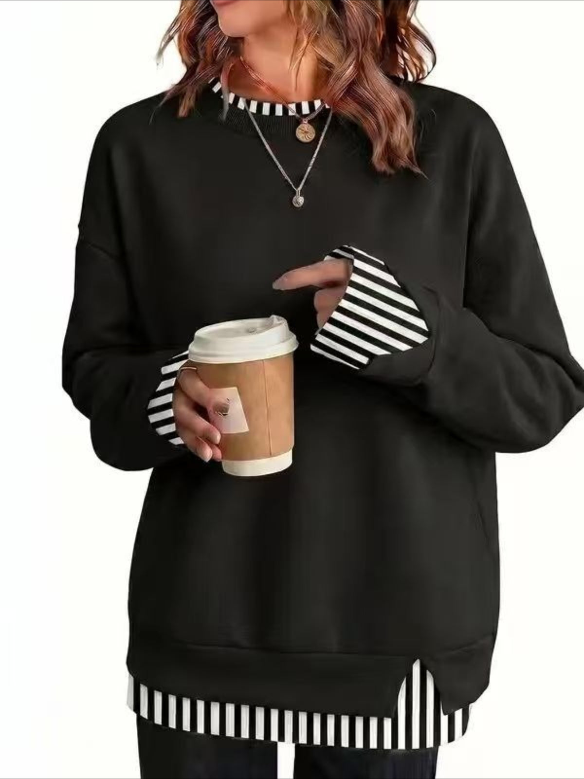 Plain Crew Neck Split Joint Casual Spring/Fall Long Sleeve Sweatshirt