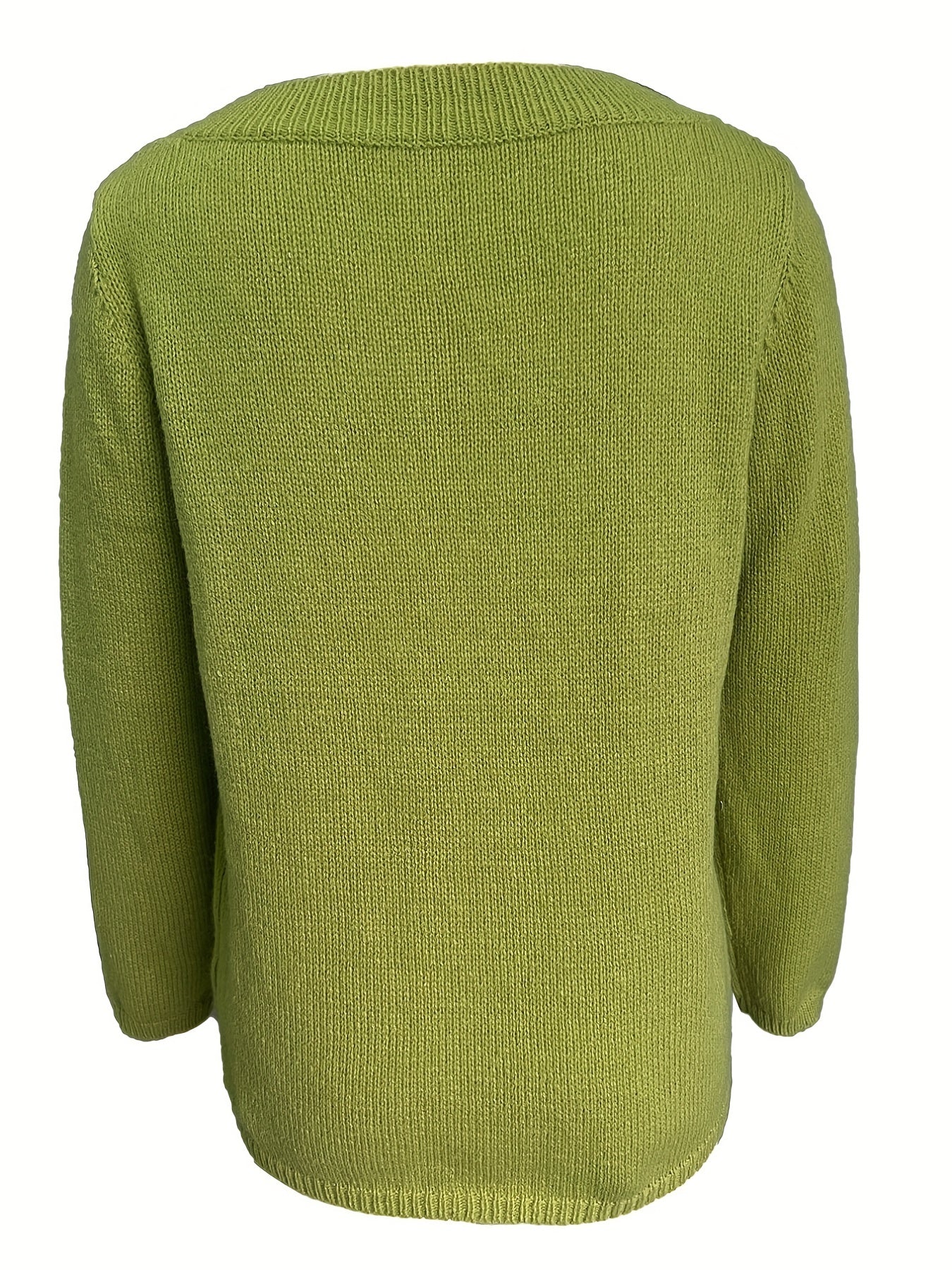 Solid Versatile Knit Sweater, Casual V Neck Long Sleeve Sweater With Buttons
