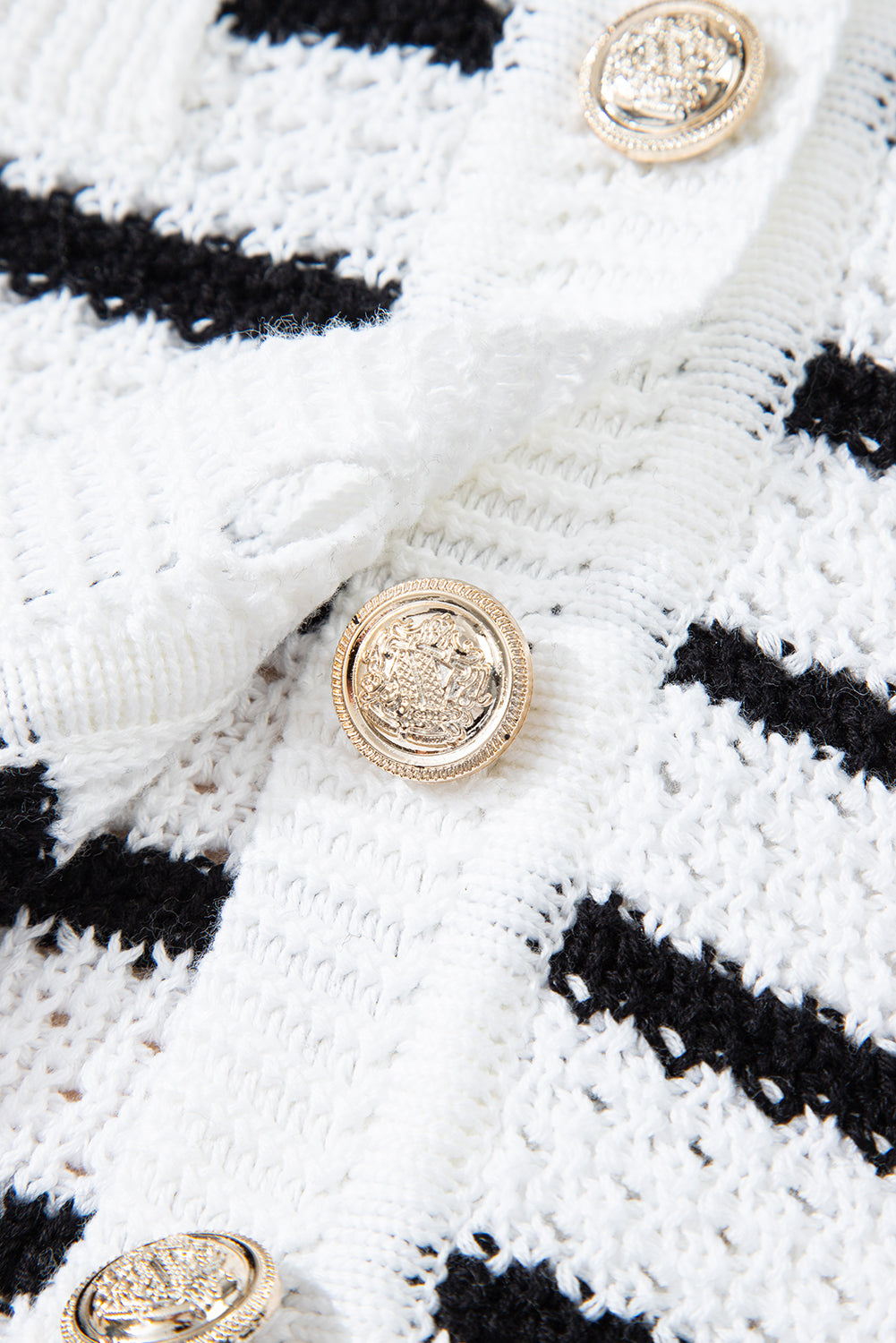 Black Stripe V Neck Gold Buttons Elegant Sweater Vest