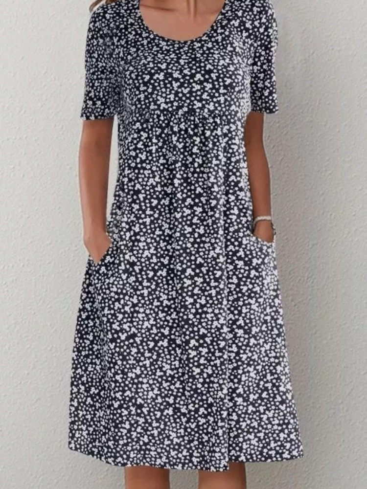 Loose Floral Print Short Sleeve Midi Dress