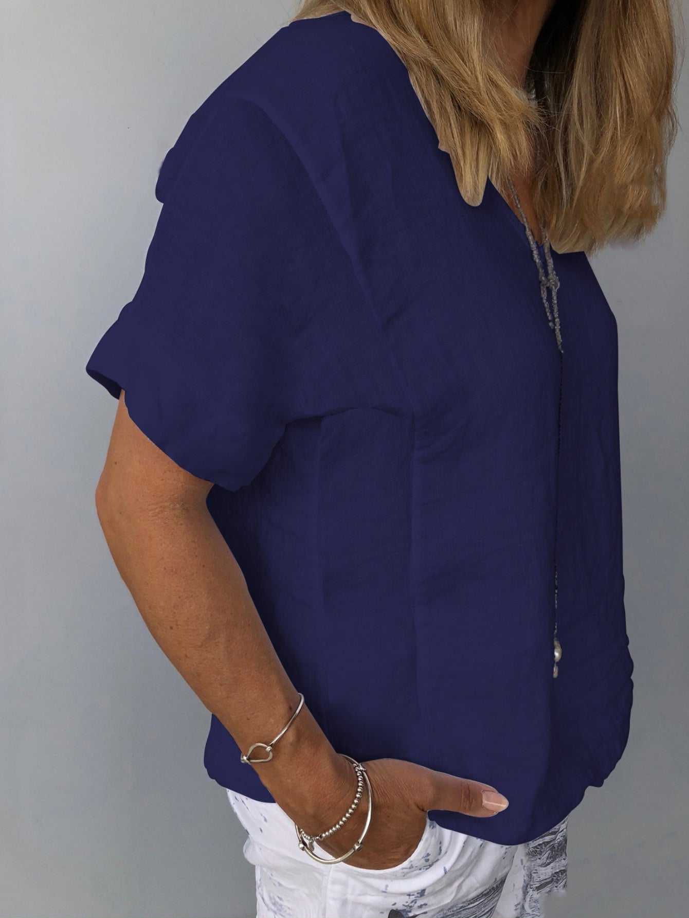 Women's Short Sleeve V-neck Tunic Printed Pullover T-shirts