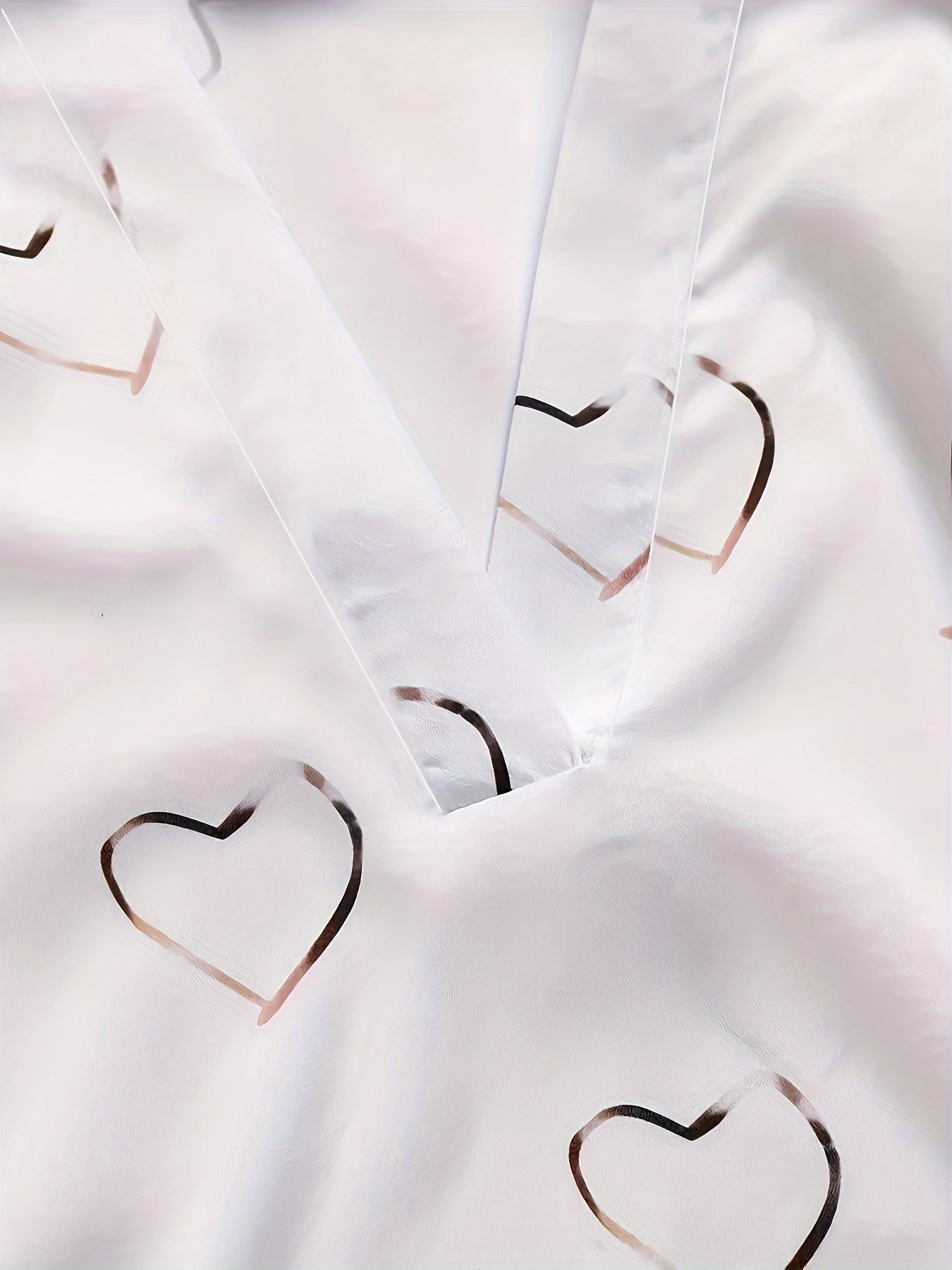 Heart Print Cold Shoulder Blouse, Casual V Neck Long Sleeve Blouse