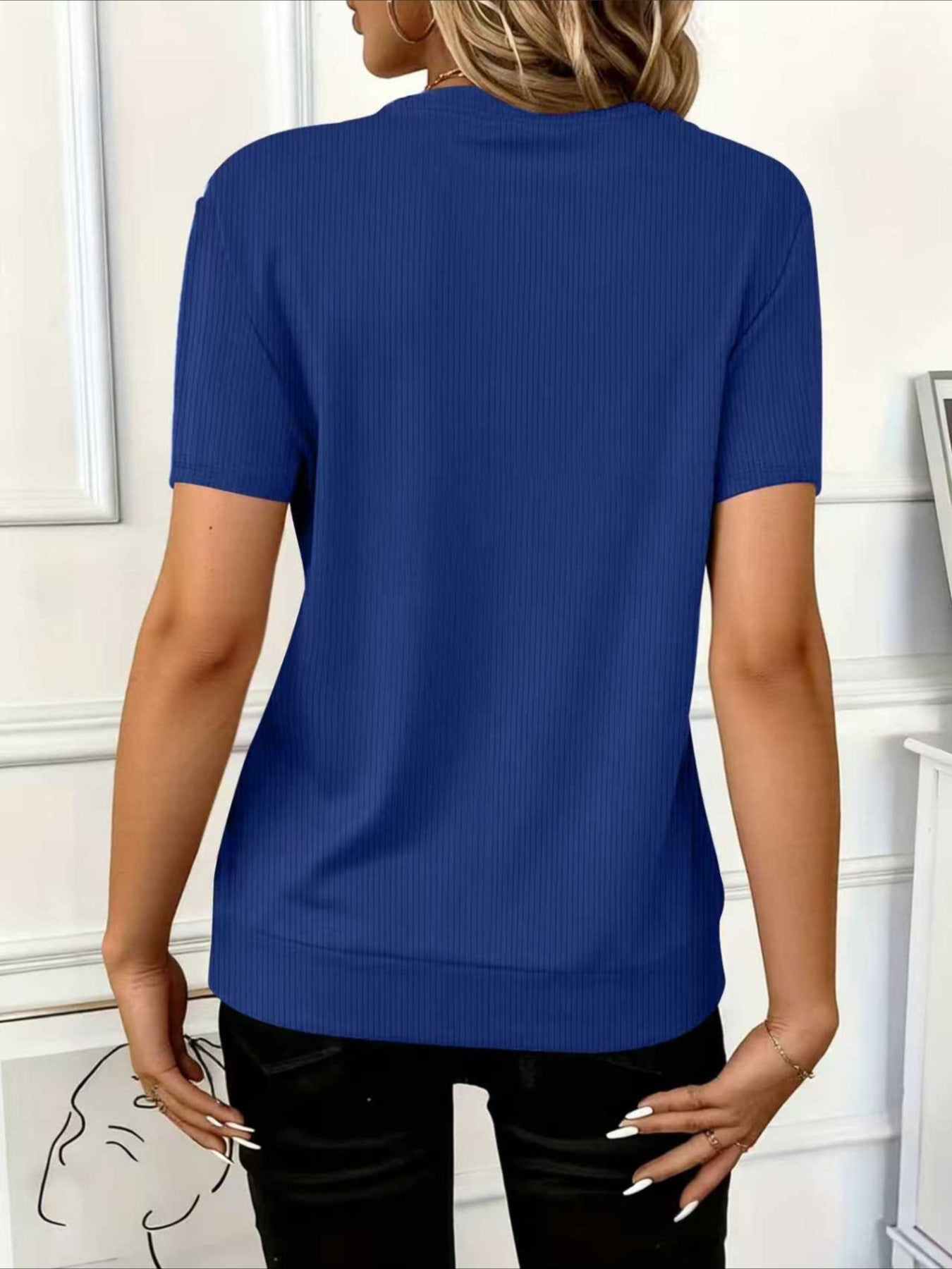 Waffle Texture Zipper Short Sleeve Round Neck T-Shirt