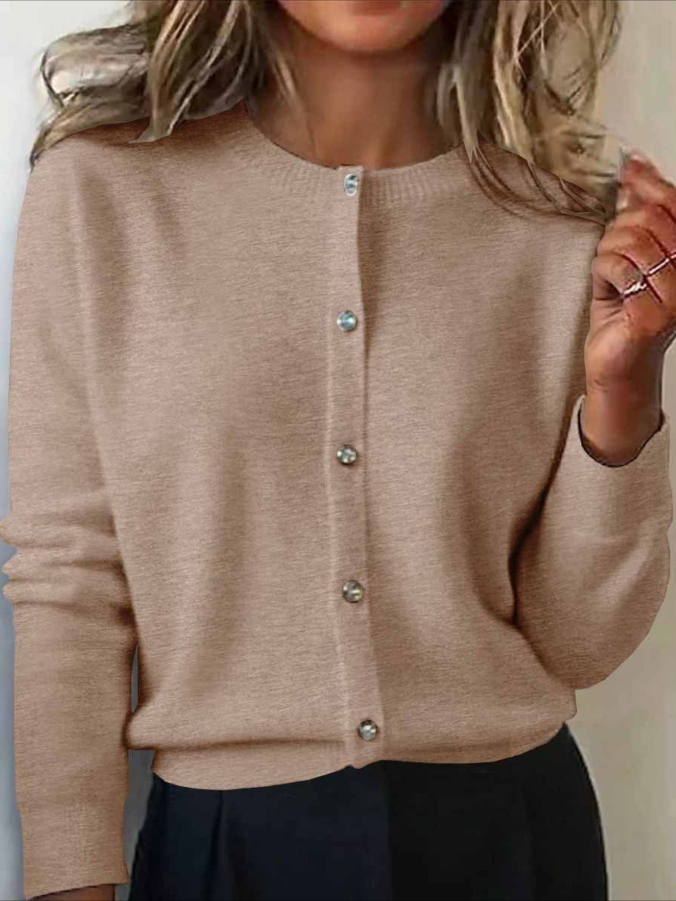 Plain Long Sleeve Crew Neck Vintage Winter Cardigan Outerwear