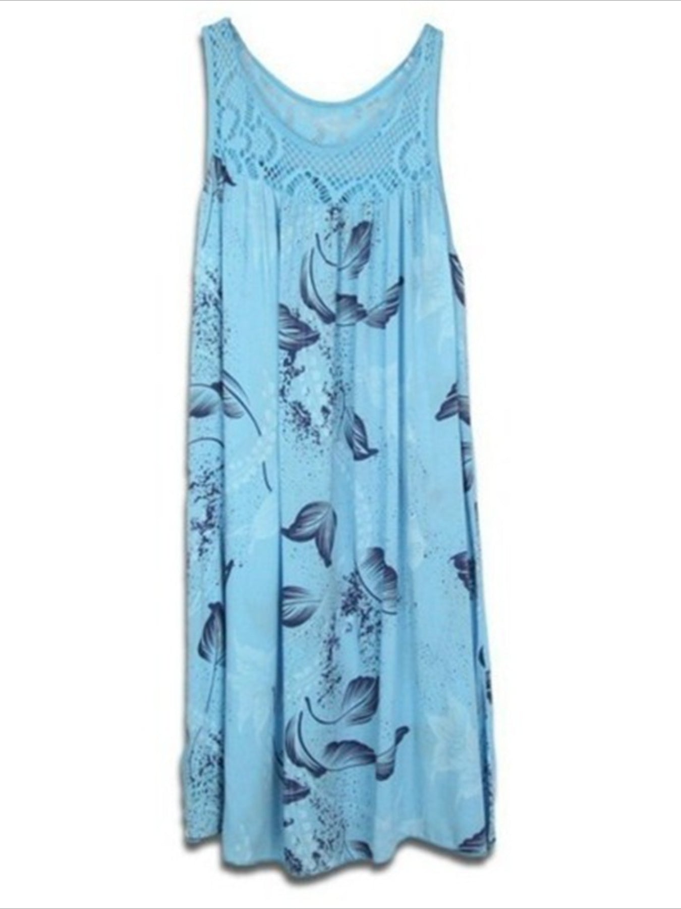 Floral Print Eyelet Embroidered Round Neck Mini Tank Dress