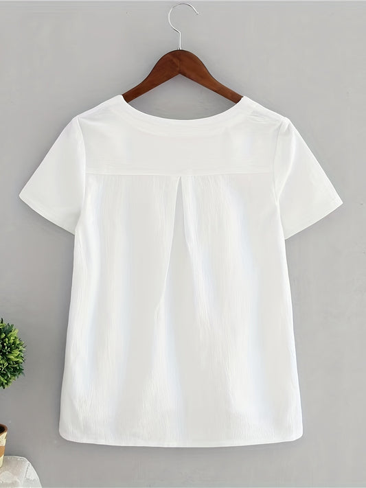 Women's V-Neck Blouse - Comfortable Short Sleeve Top for Casual Wear