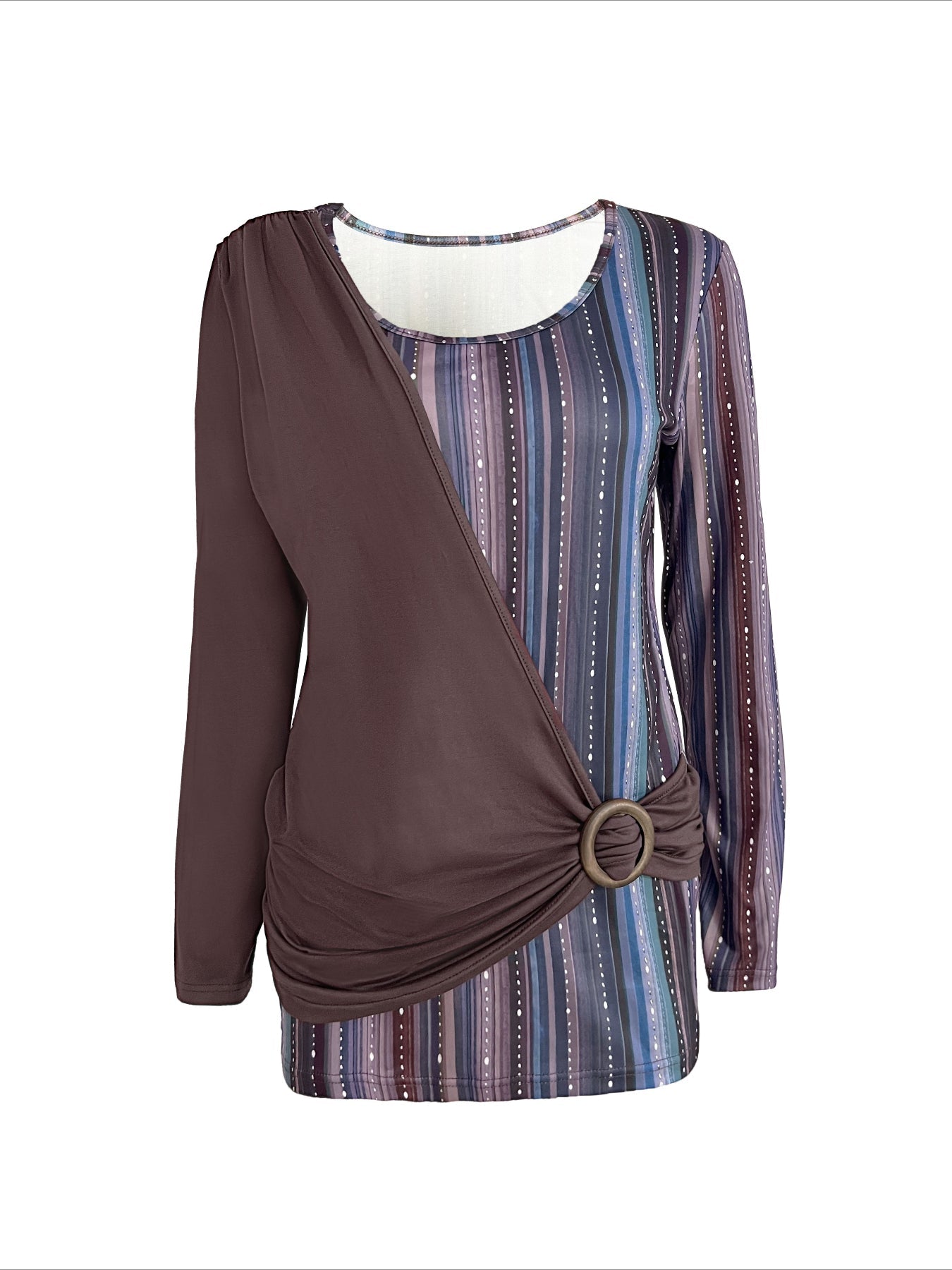 Allover Print Crew Neck T-Shirt, Casual Ring Linked Long Sleeve T-Shirt