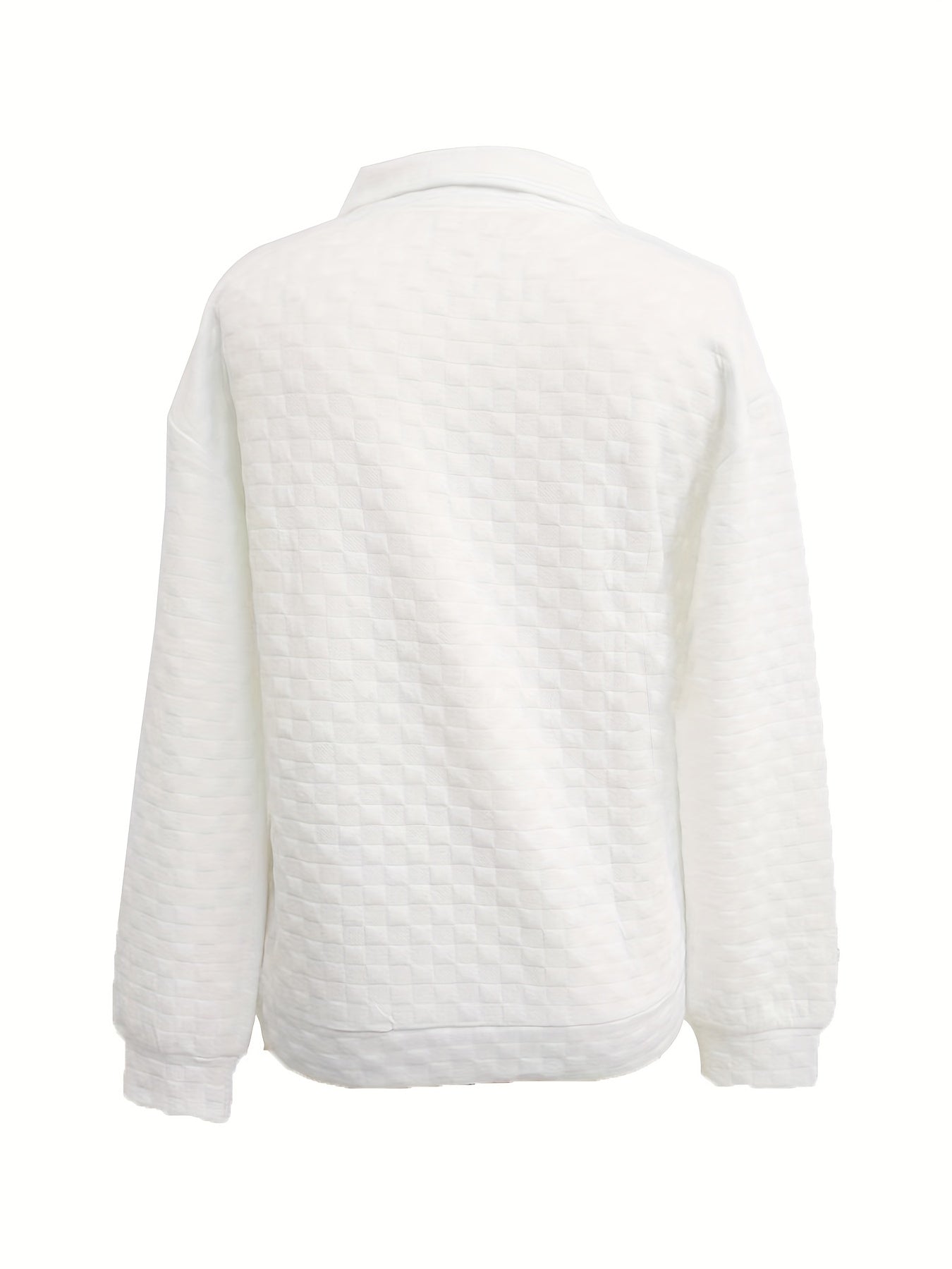 Solid Textured Zipper Sweatshirt, Casual Long Sleeve Drop Shoulder Sweatshirt