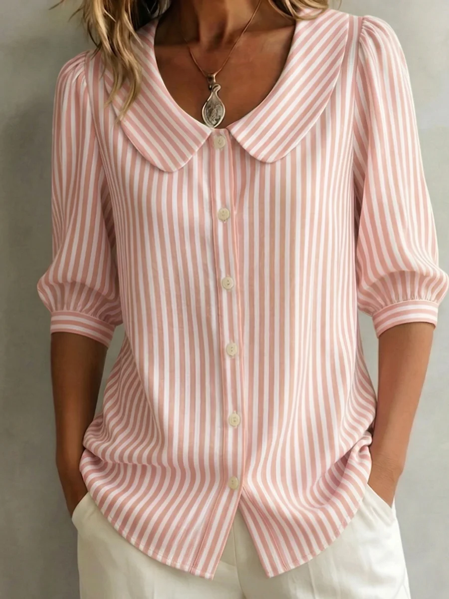 Crew Neck Short Sleeve Patterns Regular Loose Shirt