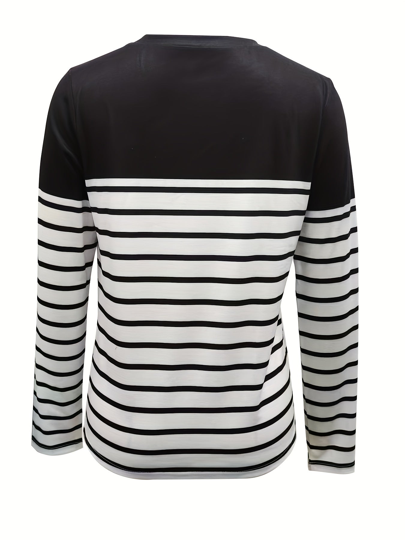 Stripe Print Crew Neck T-Shirt, Casual Long Sleeve Top