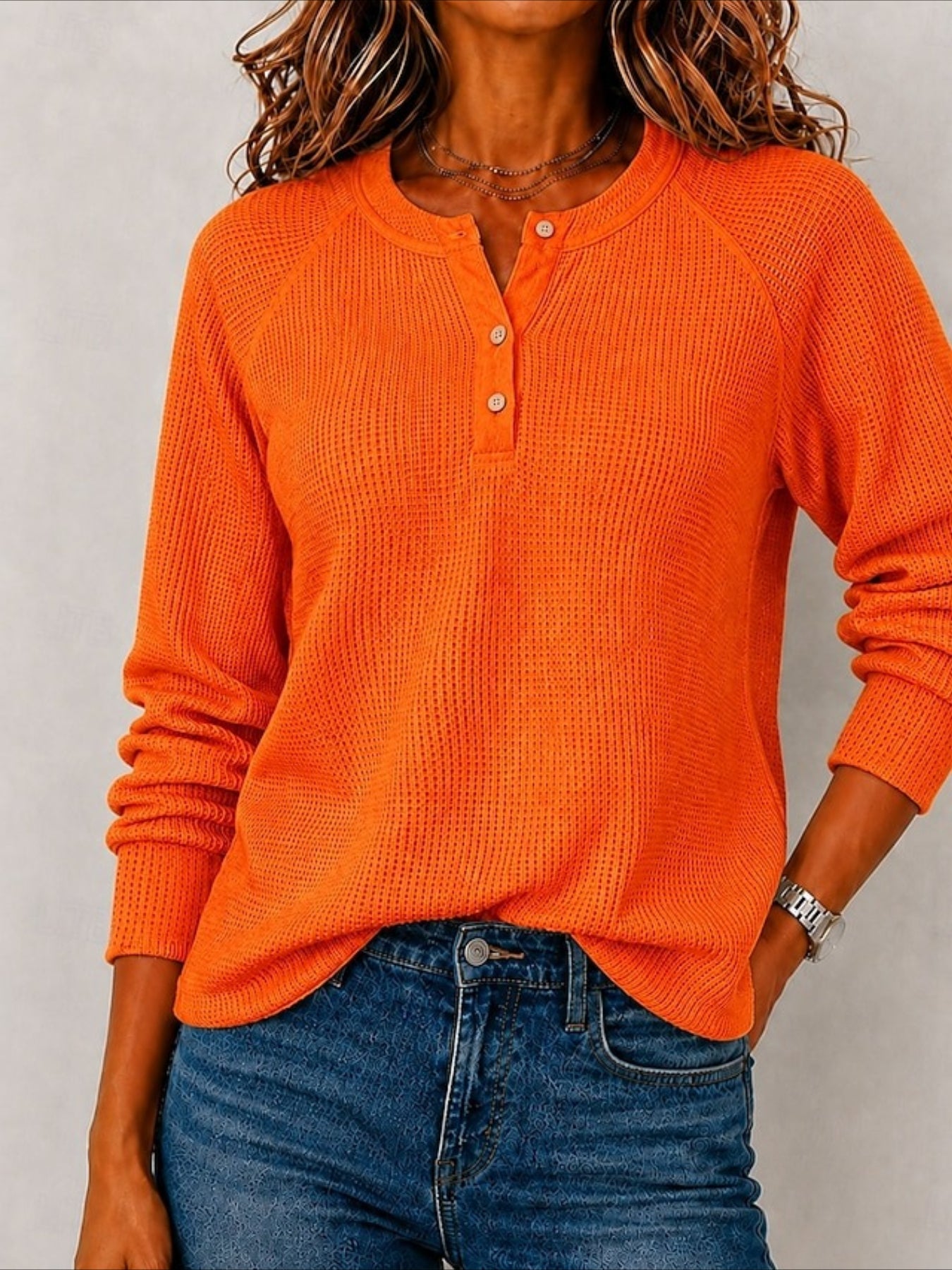 Solid Color Waffle Long Sleeve Shirt