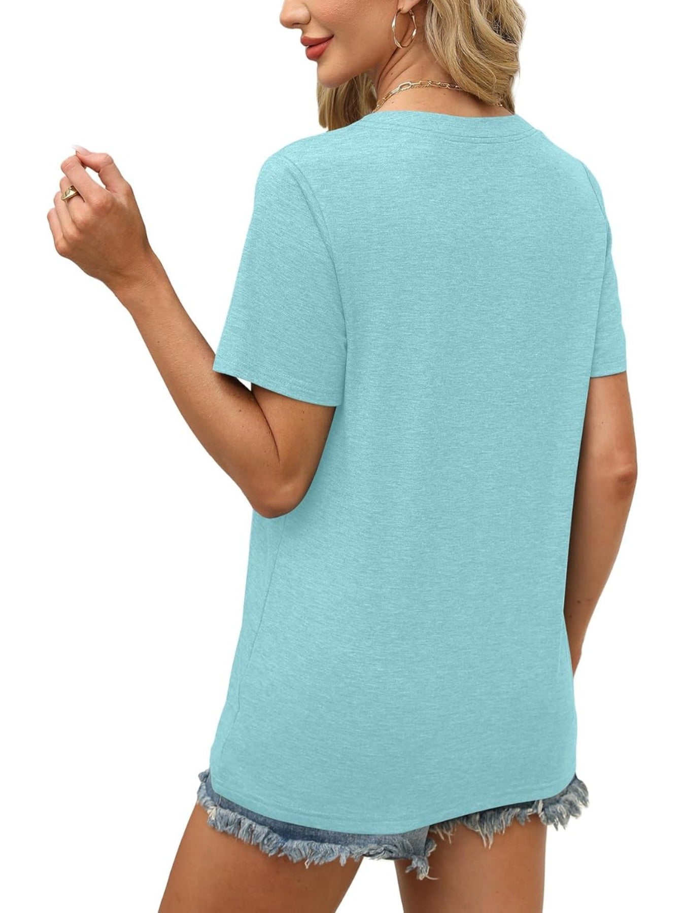 Solid Color Short Sleeve V Neck T Shirt
