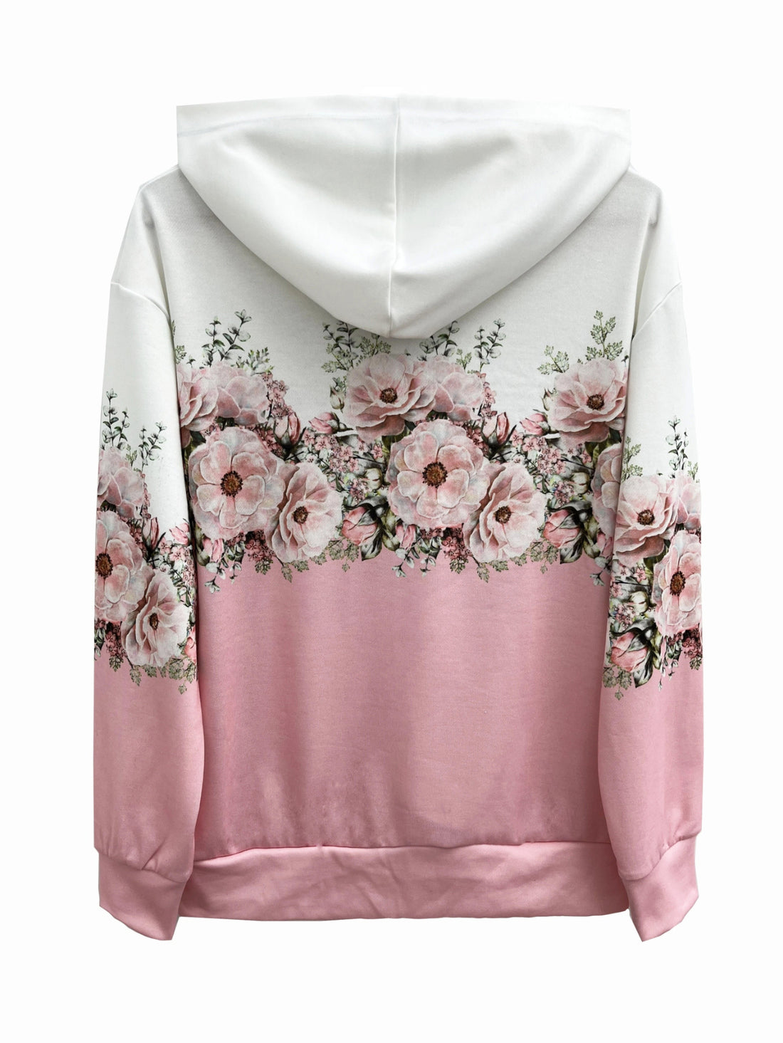 Casual Coat, Women's Ombre Floral Print Hooded Drawstring Long Sleeve Zip Up Medium Stretch Coat With Kangaroo Pockets