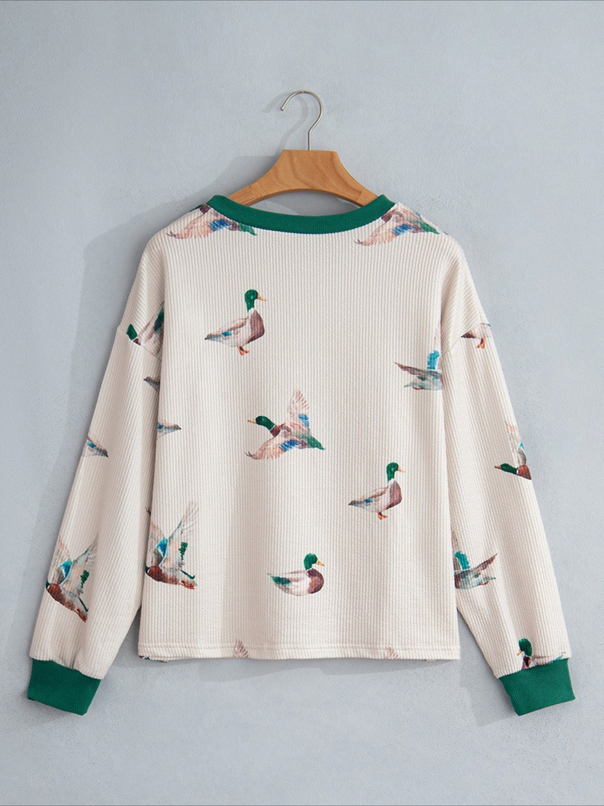 Duck Print Waffle Knit Sweatshirt with Contrast Trim