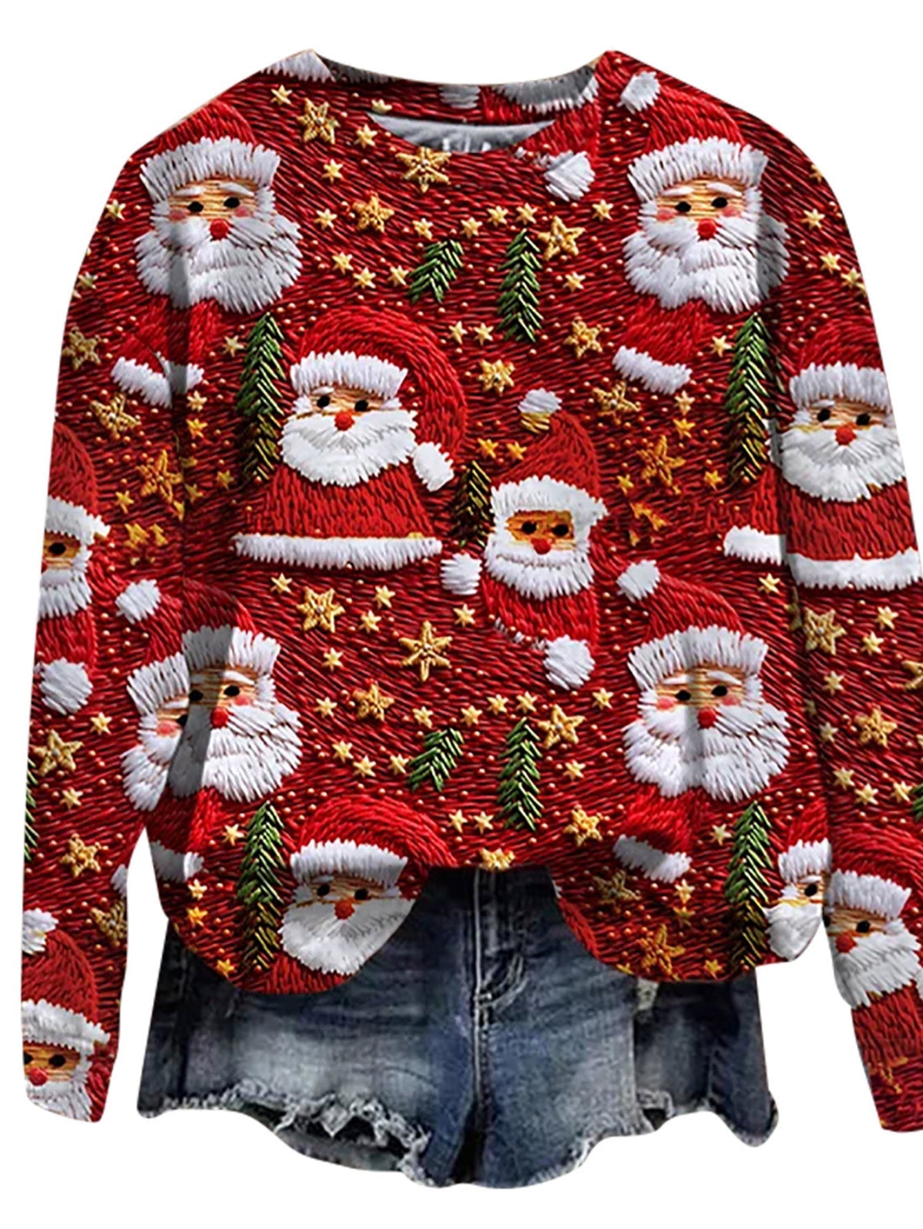 Christmas Allover Print Pullover Sweatshirt, Thin Long Sleeve Crew Neck Sweatshirt