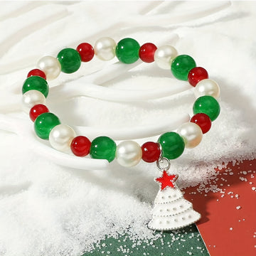 Free Gift Chic Beaded Bracelet with Santa, Reindeer & Tree Charms