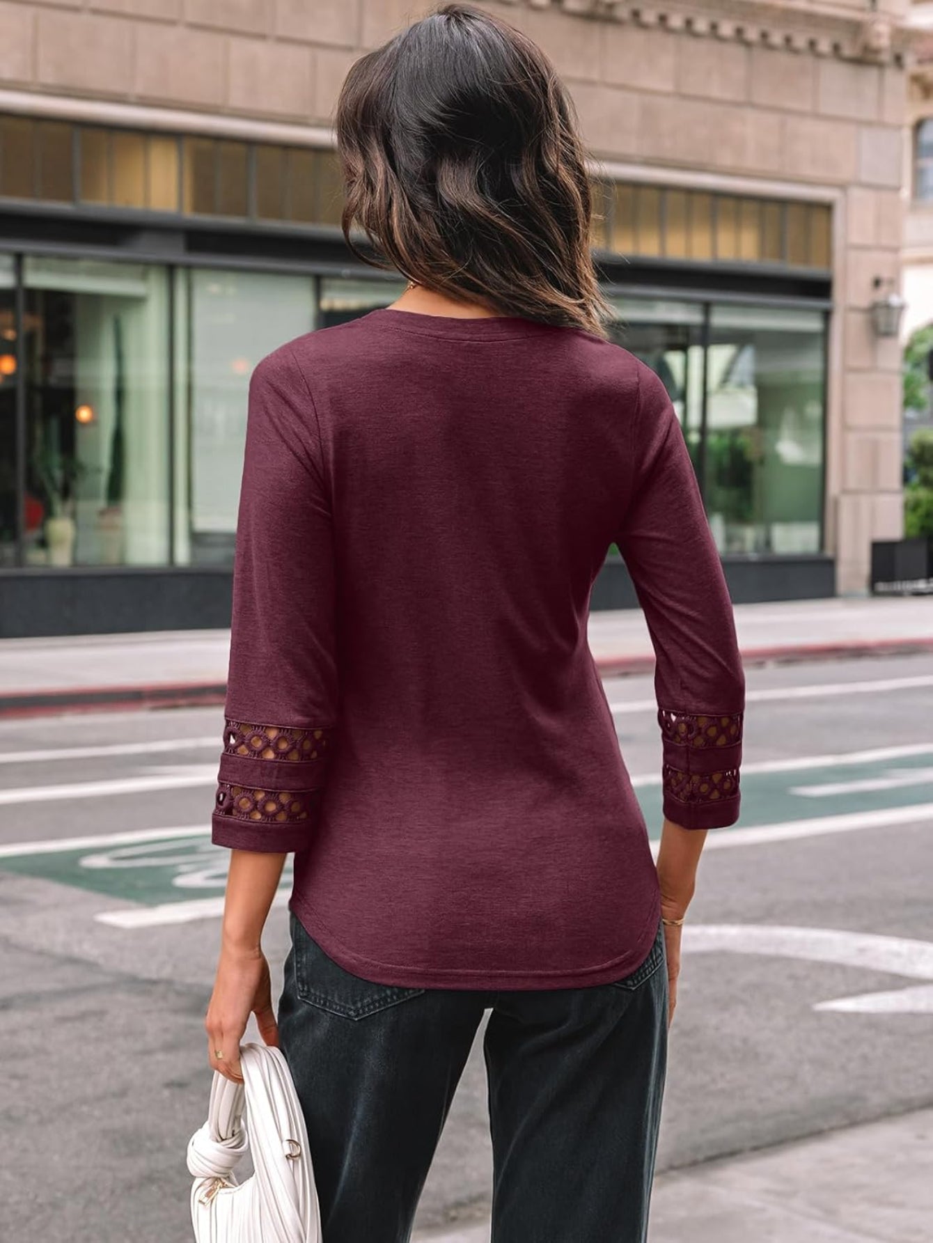 3/4 Length Sleeve Crewneck Lace Tunic Tops