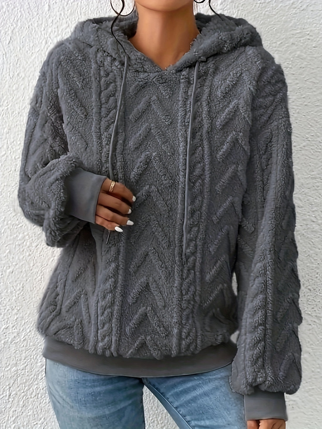 Cozy Fleece Hoodie - Soft Medium Stretch Polyester, Long Sleeve Drawstring, Machine Washable