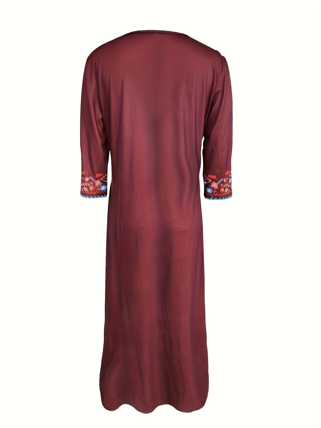 Ethnic Print Dual Pockets Dress, Casual Half Sleeve V-neck Dress
