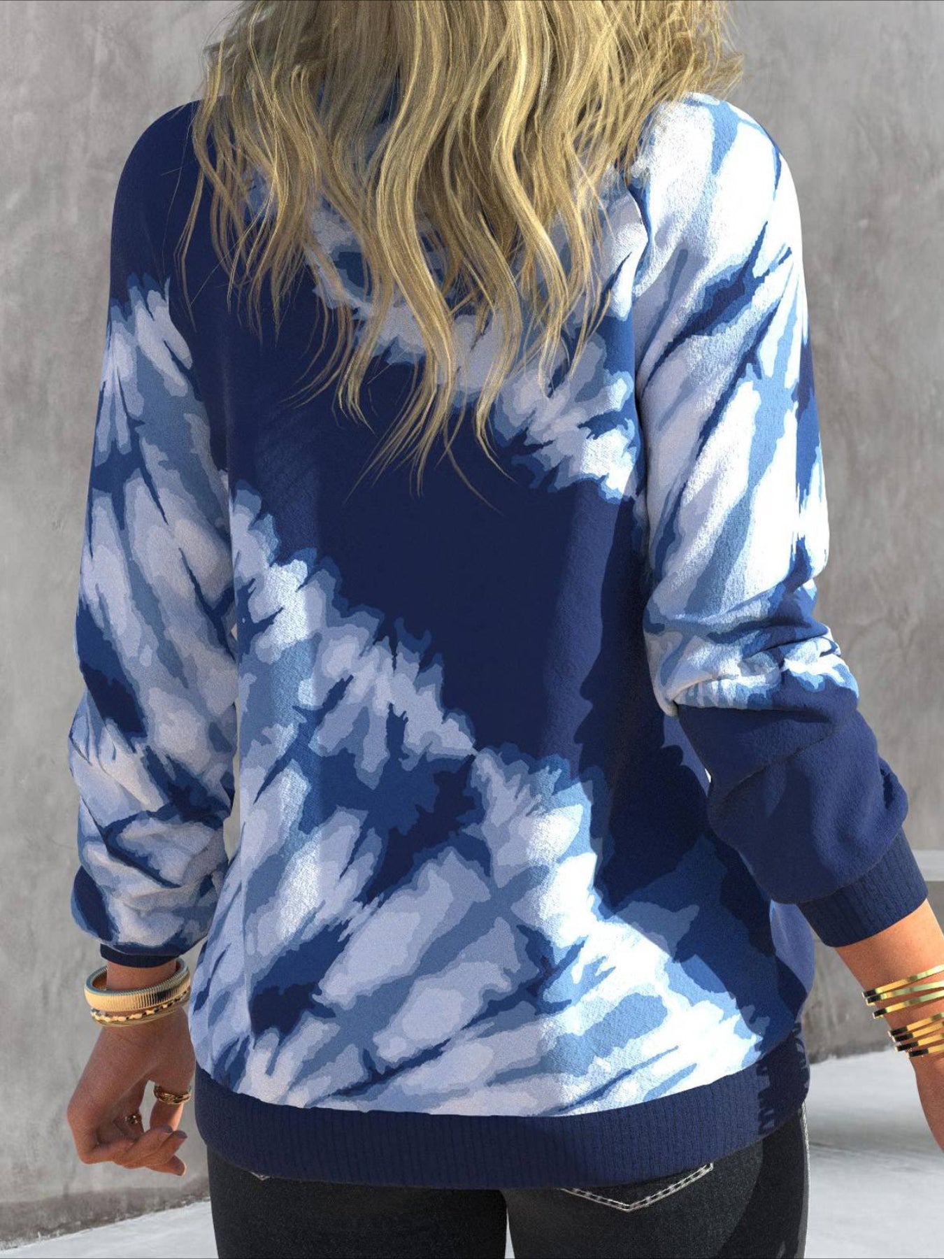 Round Neck Plunge Long Sleeve Casual Loose Sweatshirt