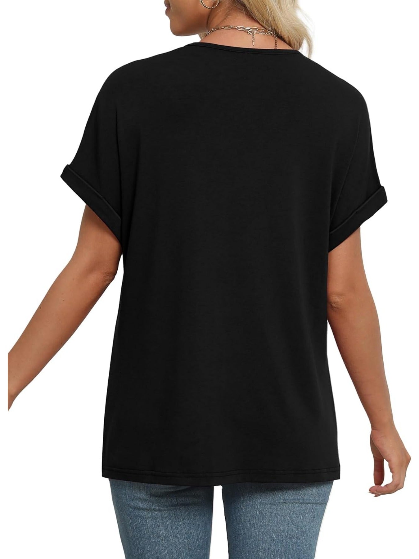 Solid Color V Neck Short Dolman Sleeve Shirts