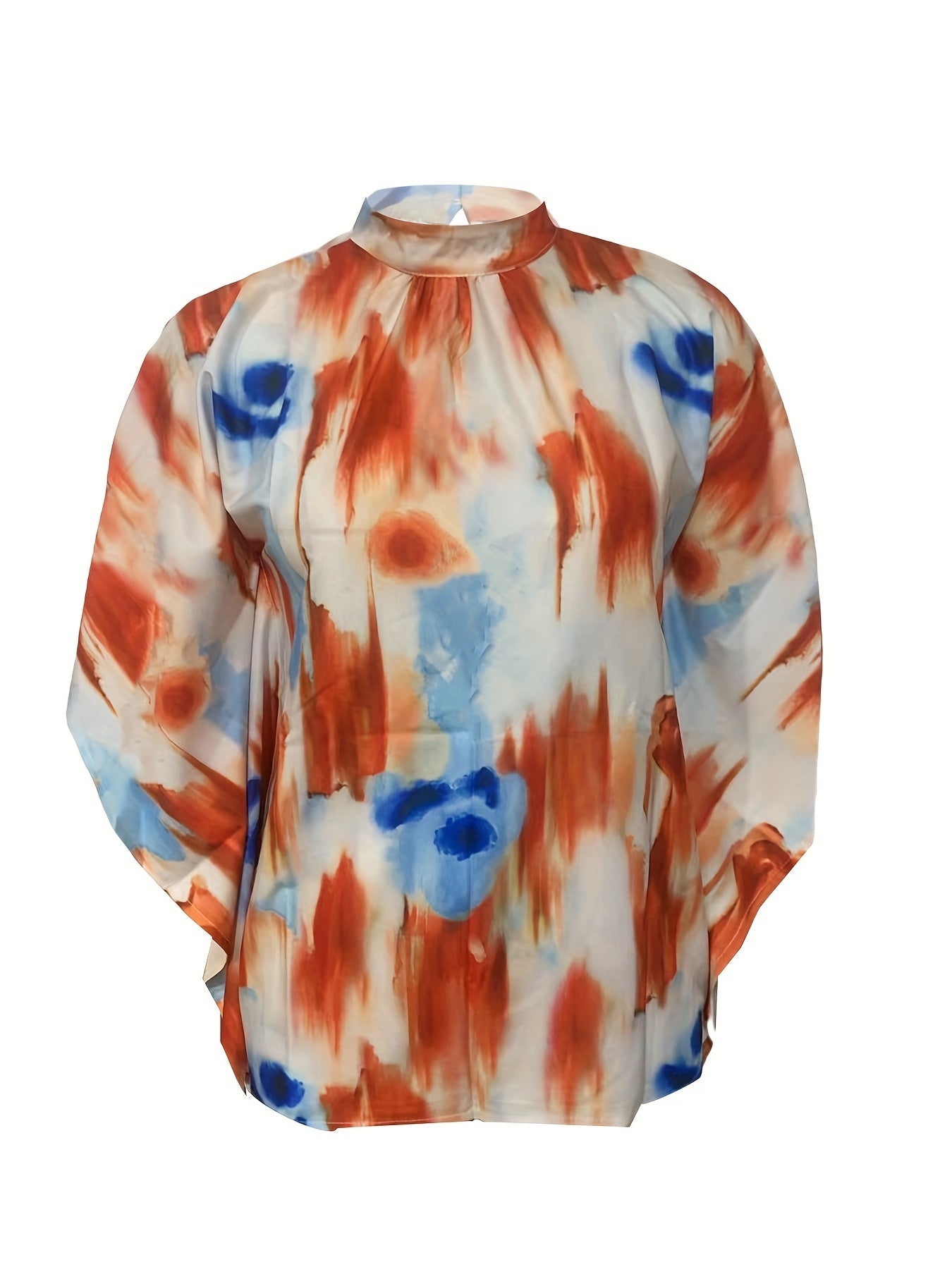 Asymmetrical High Neck Batwing Sleeve Shirt, Letter Print Elegant Summer Stretchy Shirt