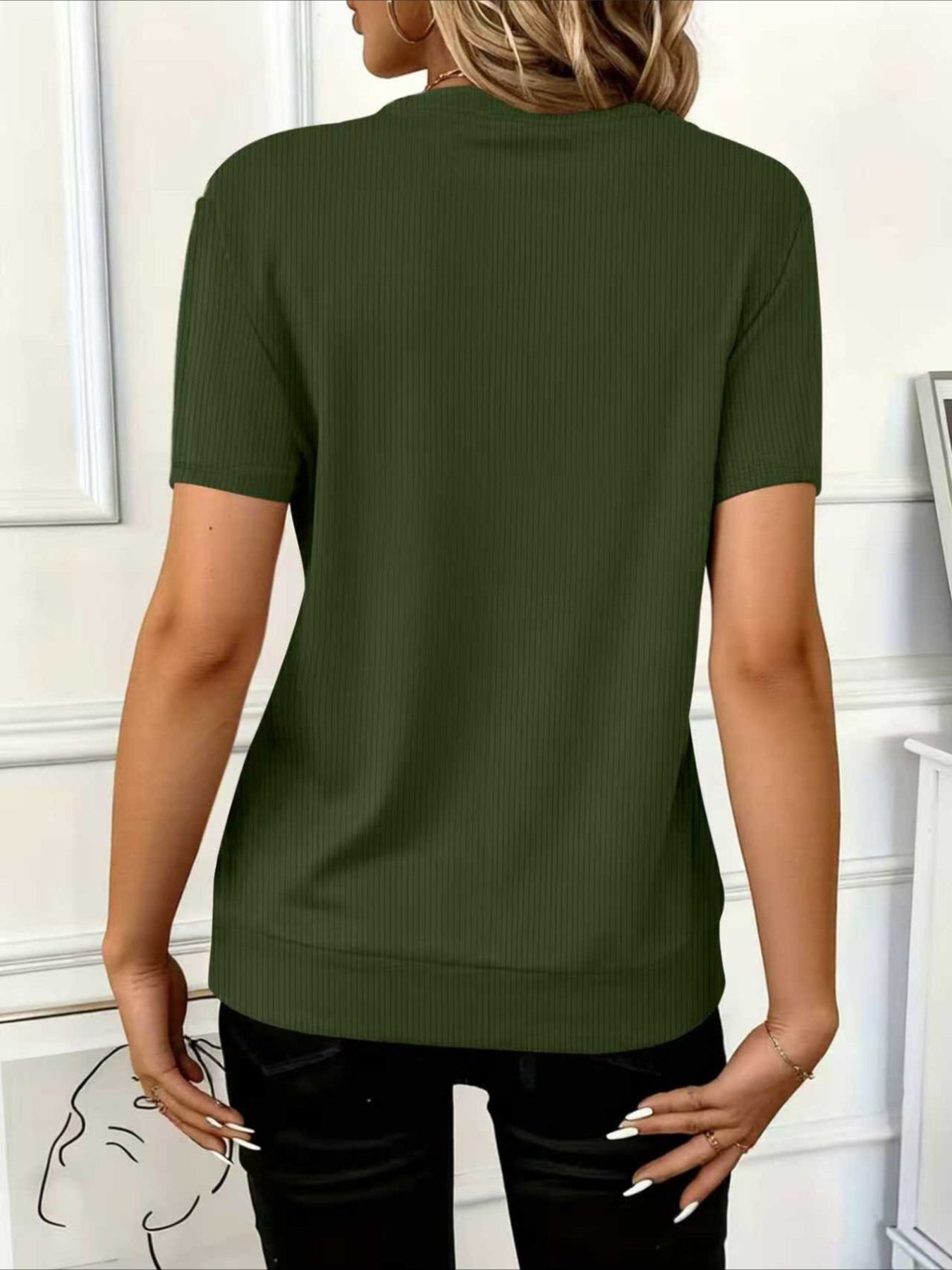Waffle Texture Zipper Short Sleeve Round Neck T-Shirt
