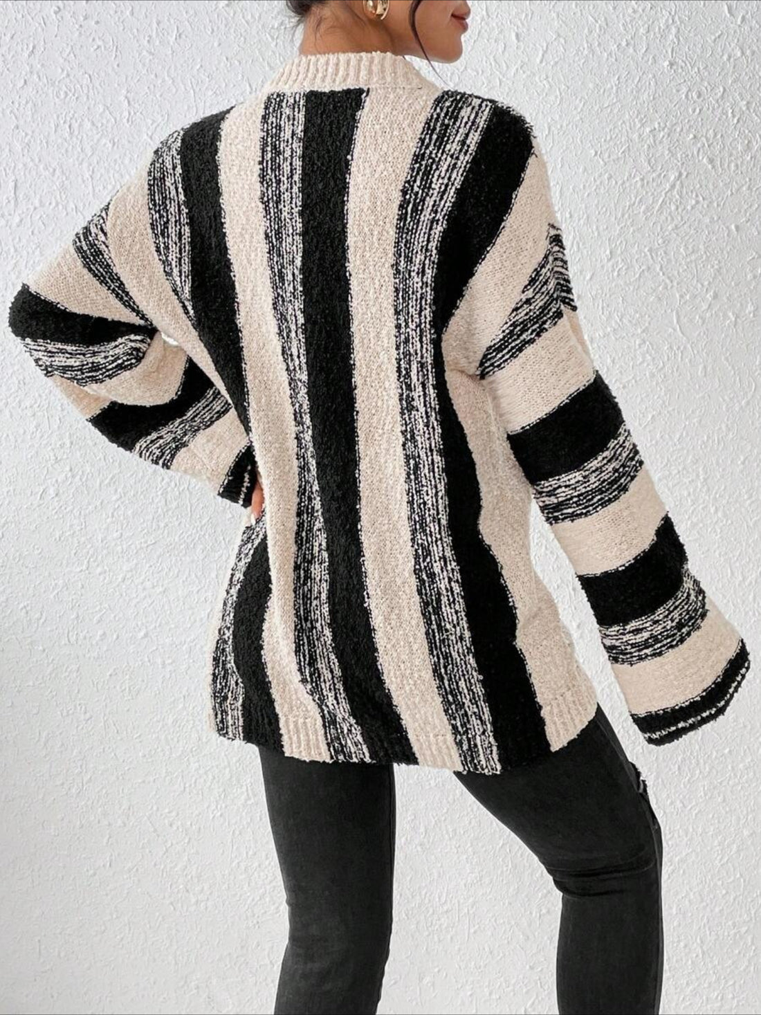 Striped Split Joint Winter Casual Long Sleeve Crew Neck Sweater