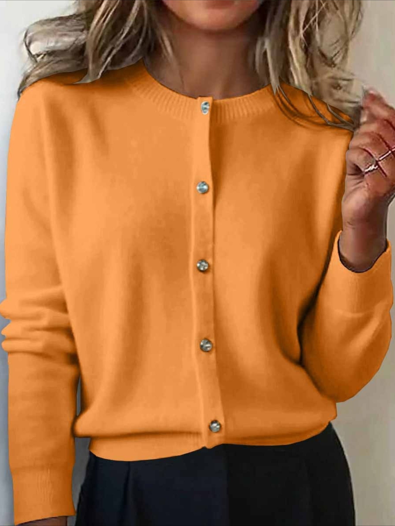Plain Long Sleeve Crew Neck Vintage Winter Cardigan Outerwear