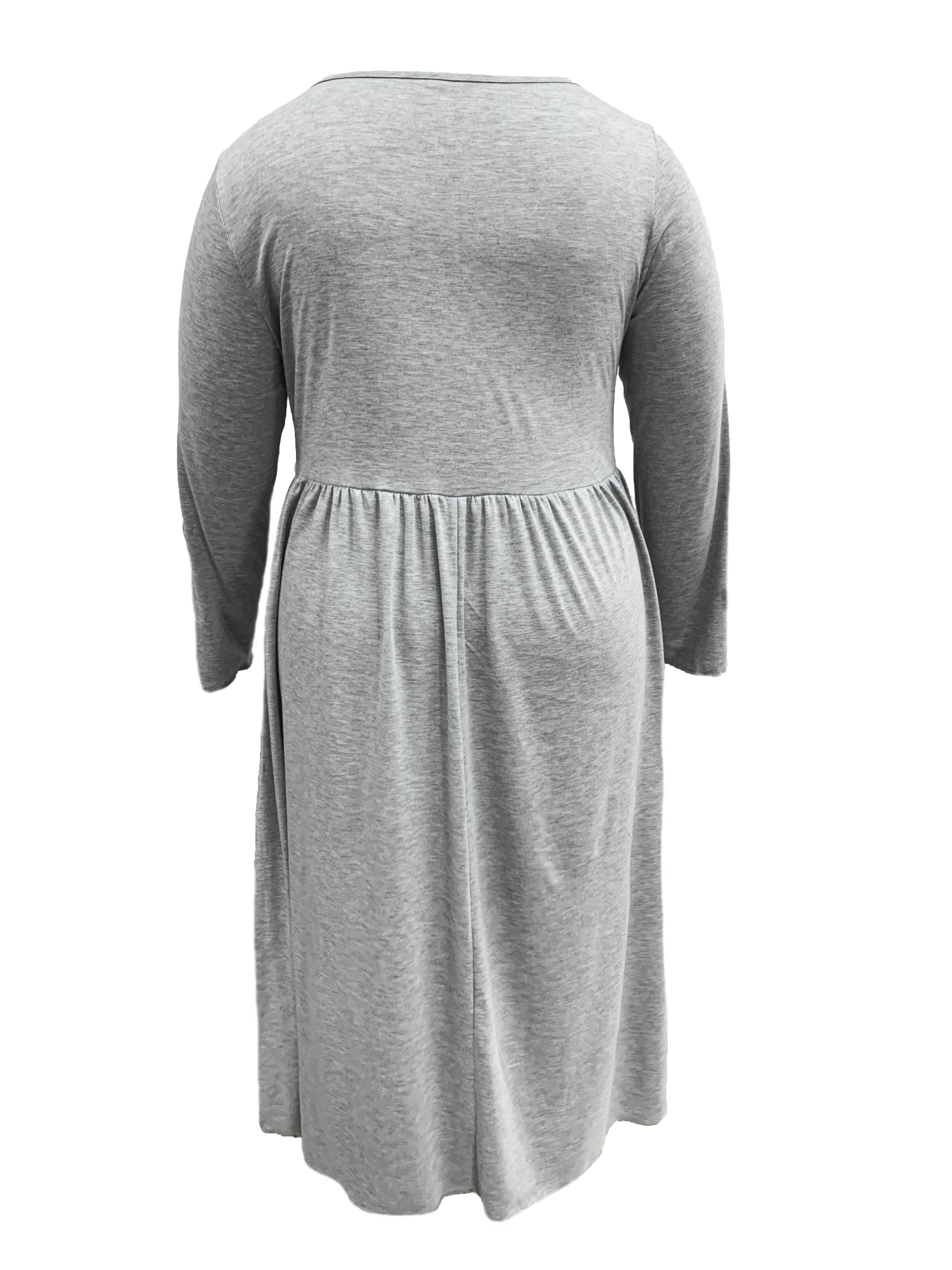 Women's Plain Long Sleeve Layered Heart Ring Decor Round Neck Maxi Dress