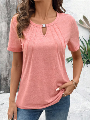 Cut Out Short Sleeve Round Neck T Shirt