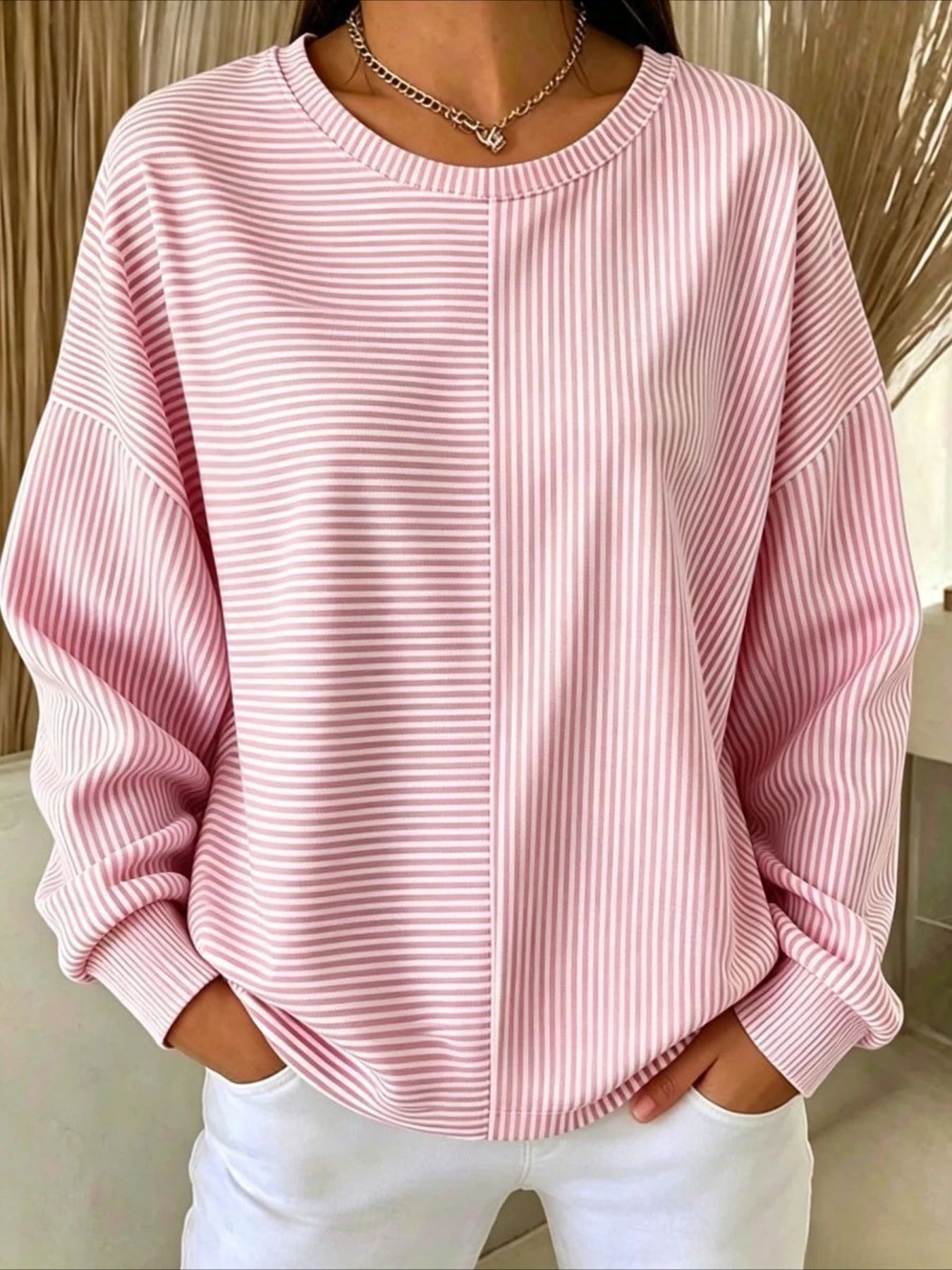 Casual Crew Neck Sweater Waffle Sweatshirt