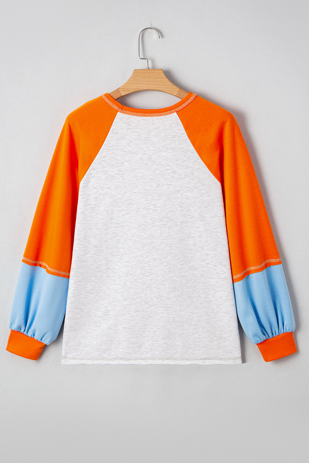 Light Grey Color Block Raglan Sleeve Contrast Stitching Loose Fit Top