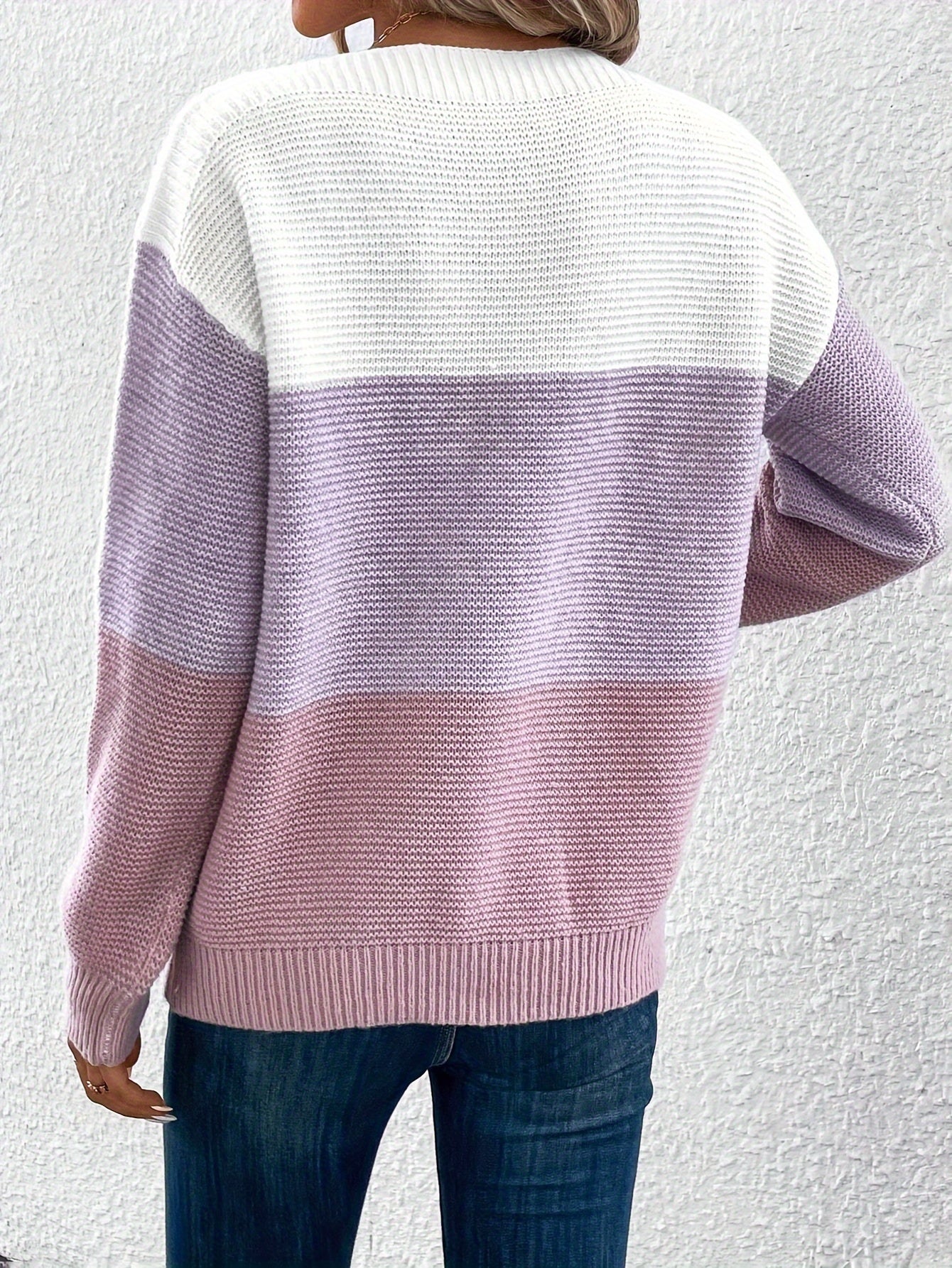 Long Sleeve Pullover Color Block Boat Neck Sweater