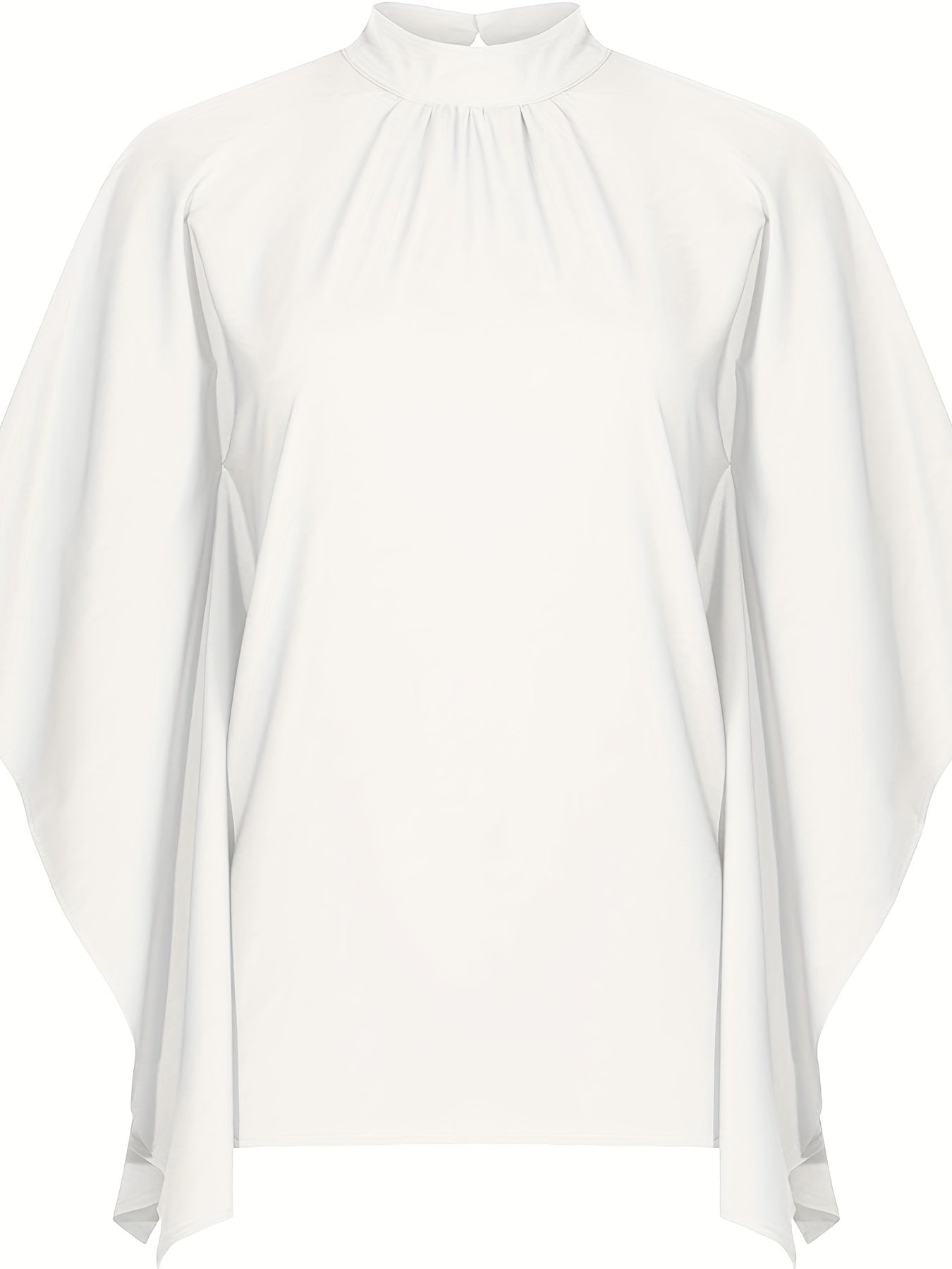 Asymmetrical High Neck Batwing Sleeve Shirt, Letter Print Elegant Summer Stretchy Shirt