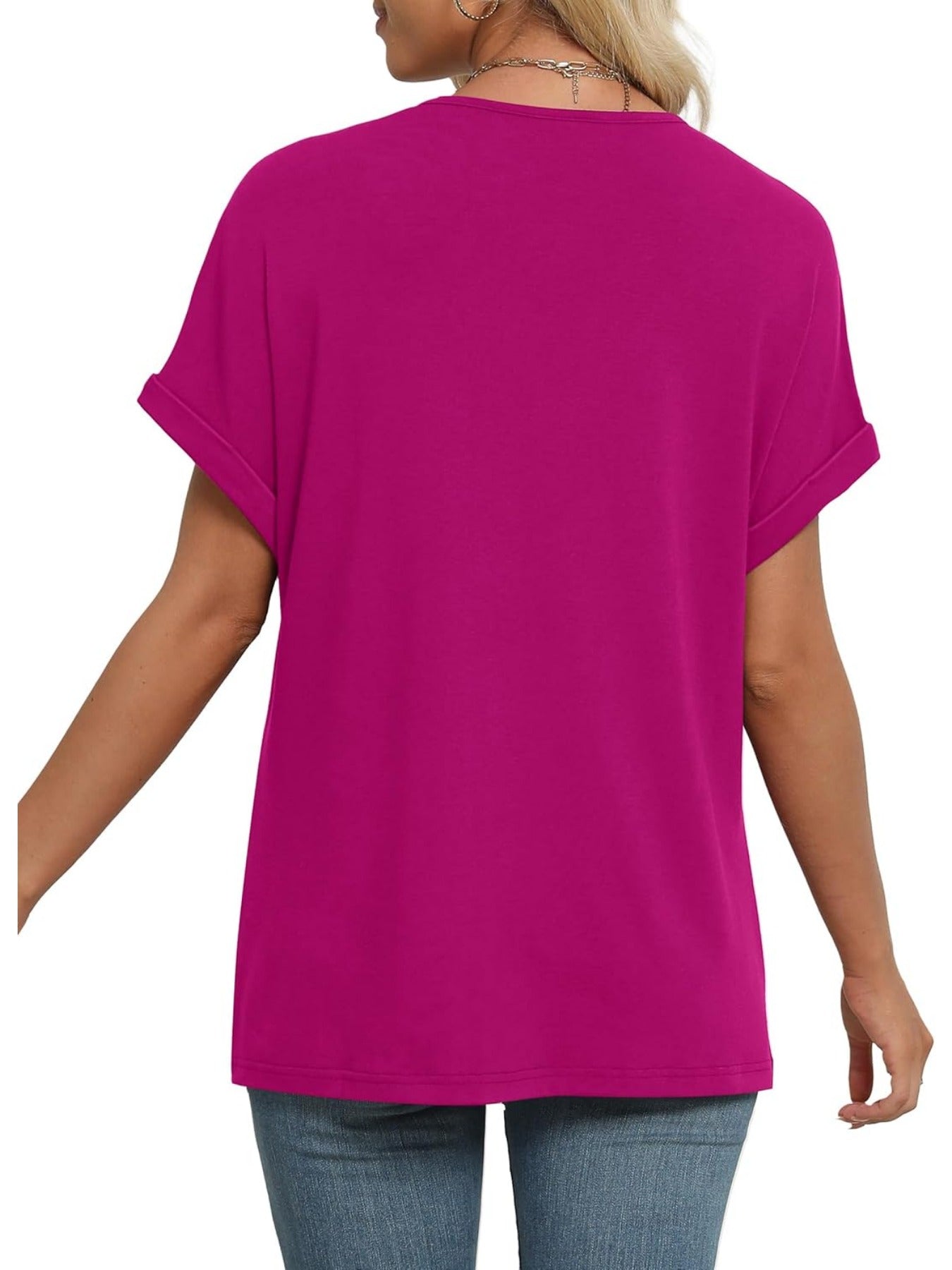 Solid Color V Neck Short Dolman Sleeve Shirts