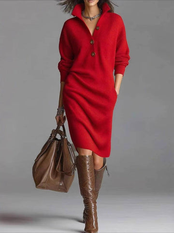 Loose Plain Simple Turtleneck Sweater Dress With No Belt