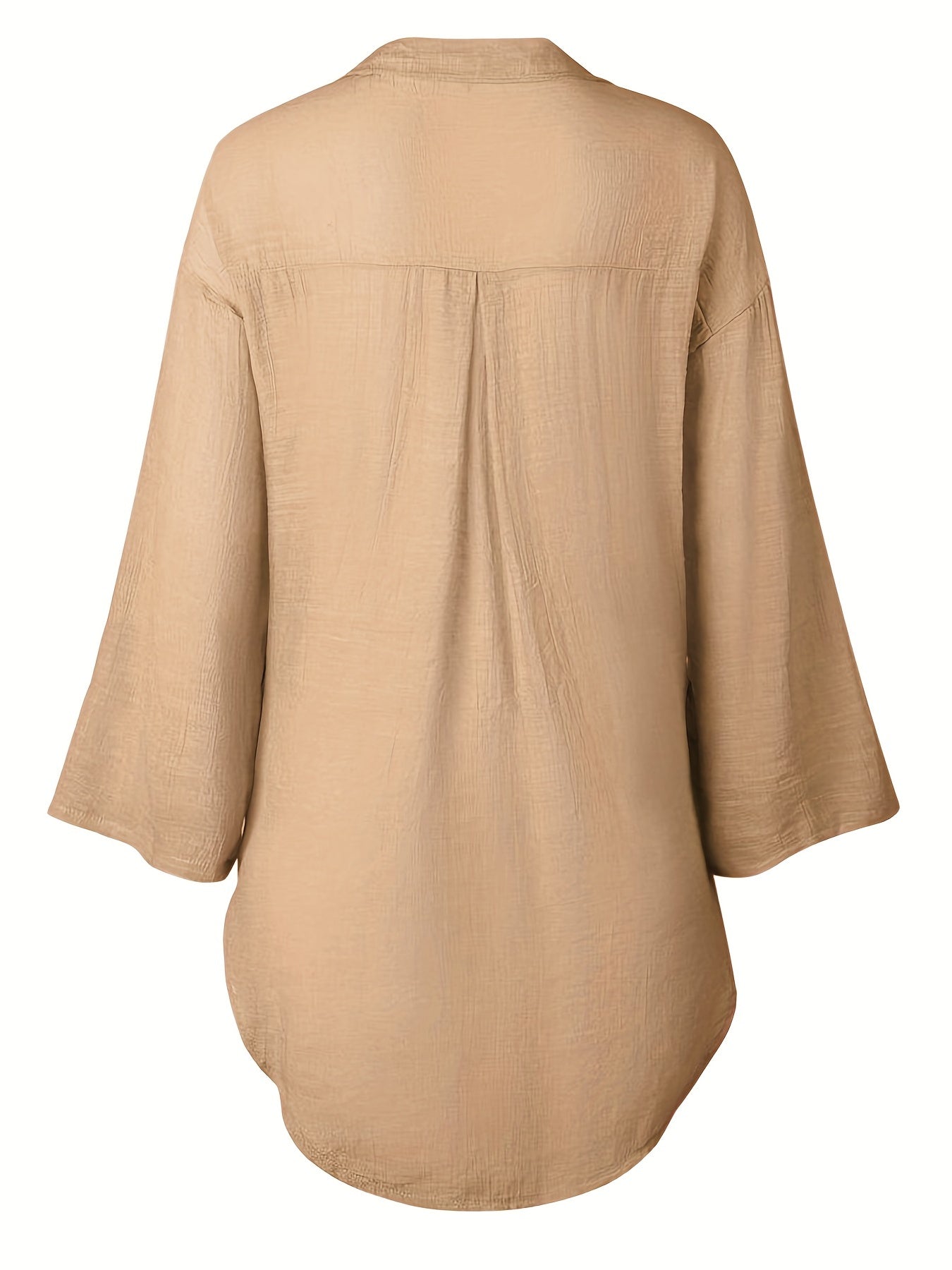 Solid Color V Neck Blouse, Casual Half Sleeve Blouse