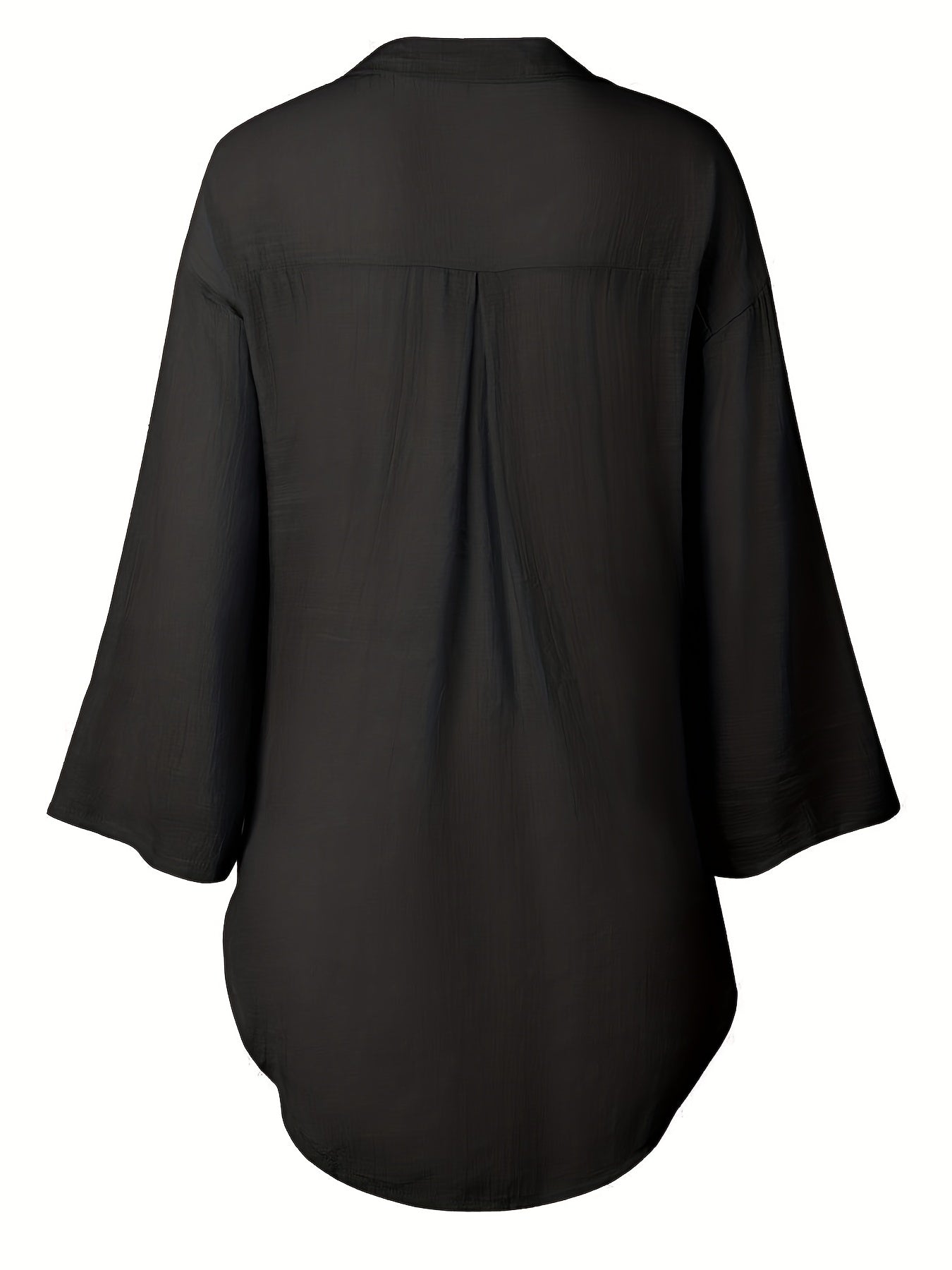Solid Color V Neck Blouse, Casual Half Sleeve Blouse