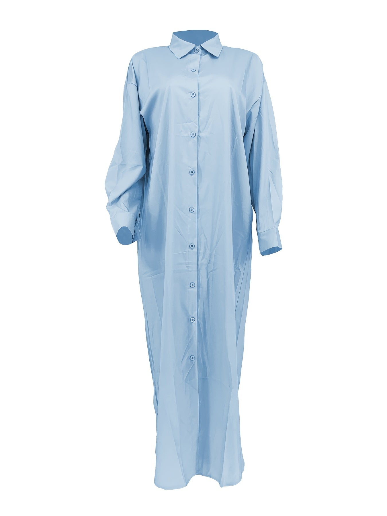 Longline Button Front Shirt, Casual Long Sleeve Shirt